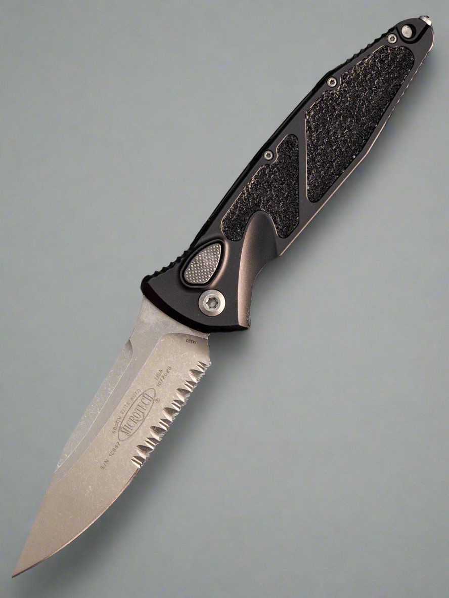 Microtech Socom Elite Automatic Apocalyptic Part Serrated Black Aluminum Folder 160A-11 AP