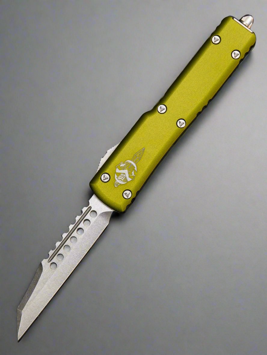 Microtech UTX-70 Warhound OD Green Aluminum Body w/ Stonewashed Plain Edge Blade (2.42") 419W-10 ODS