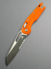 MICROTECH KNIVES- M.S.I. RAM-LOK FOLDER- ORANGE TRI-GRIP INJECTION MOLDED HANDLE- BLACK PART SERRATED EDGE BLADE- BEAD BLAST HARDWARE 210T-2 PMOR MSI