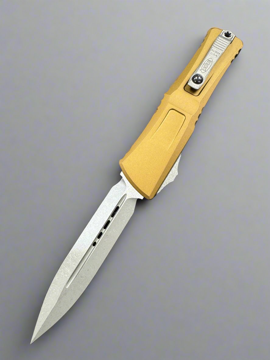Microtech Knives Combat Troodon Gen III Apocalyptic Double Edge w/ Tan Handle 1142-10APTA