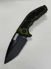 Heretic Knives Medusa Manual Black Tactical Green Aluminum Frame Lock w/ Grip Inlays & MagnaCut H009-4A-GRN