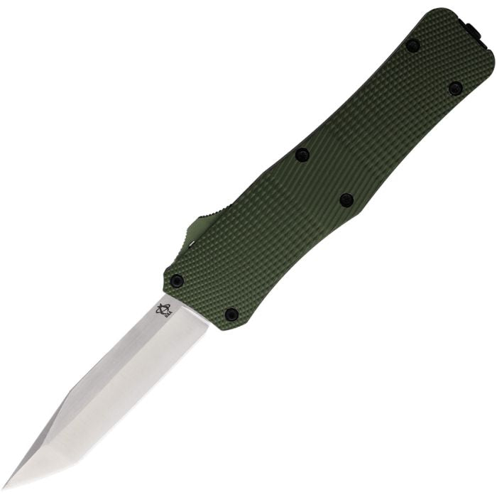 Mantis 818 AUTO OTF Knife 3.25" 440C Satin Tanto Blade, OD Green Milled Aluminum Handles