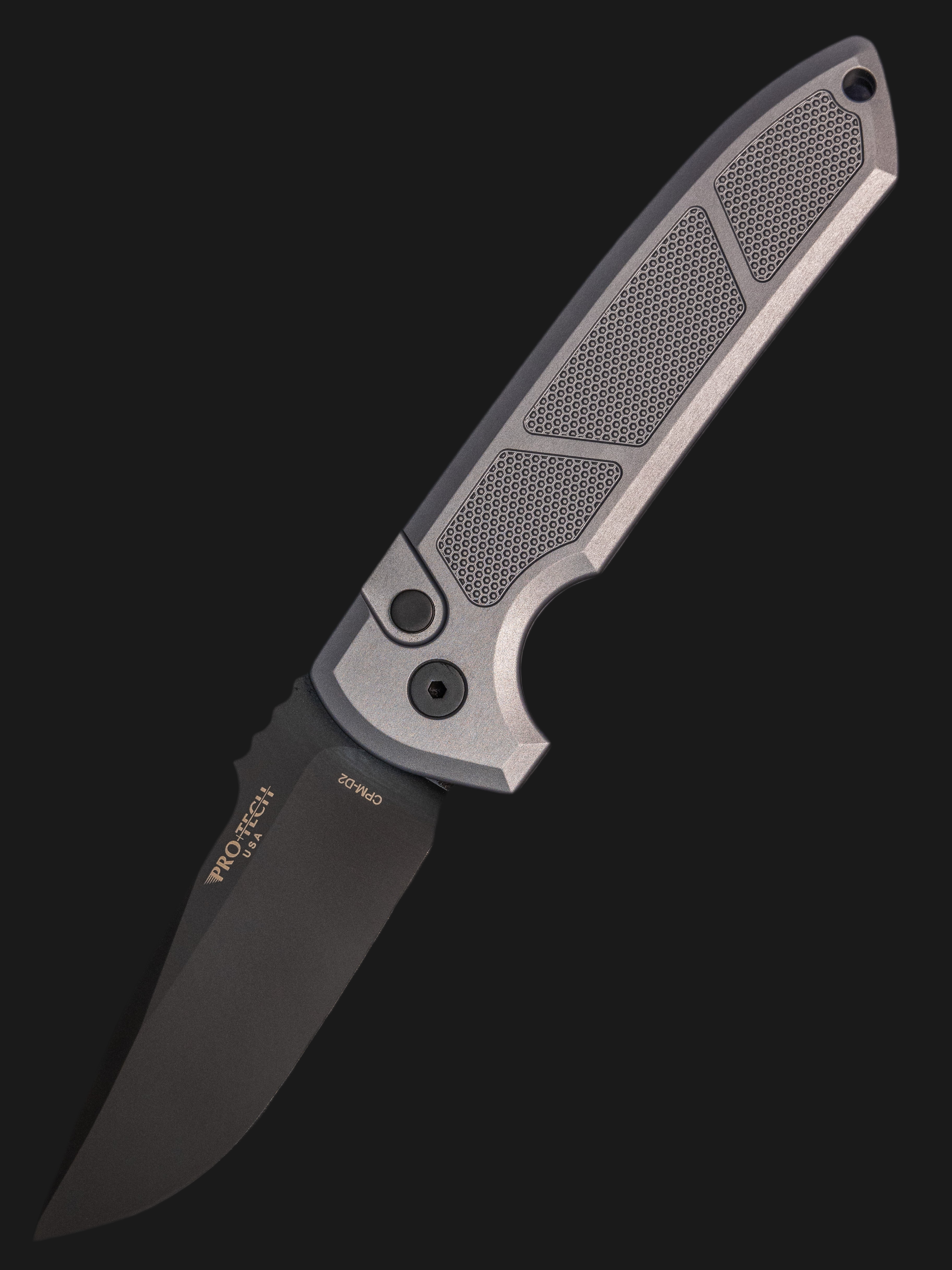 Pro-Tech Les George Rockeye Auto - Grey Text Alum (3.4" DLC Blk D2) LG307 GREY