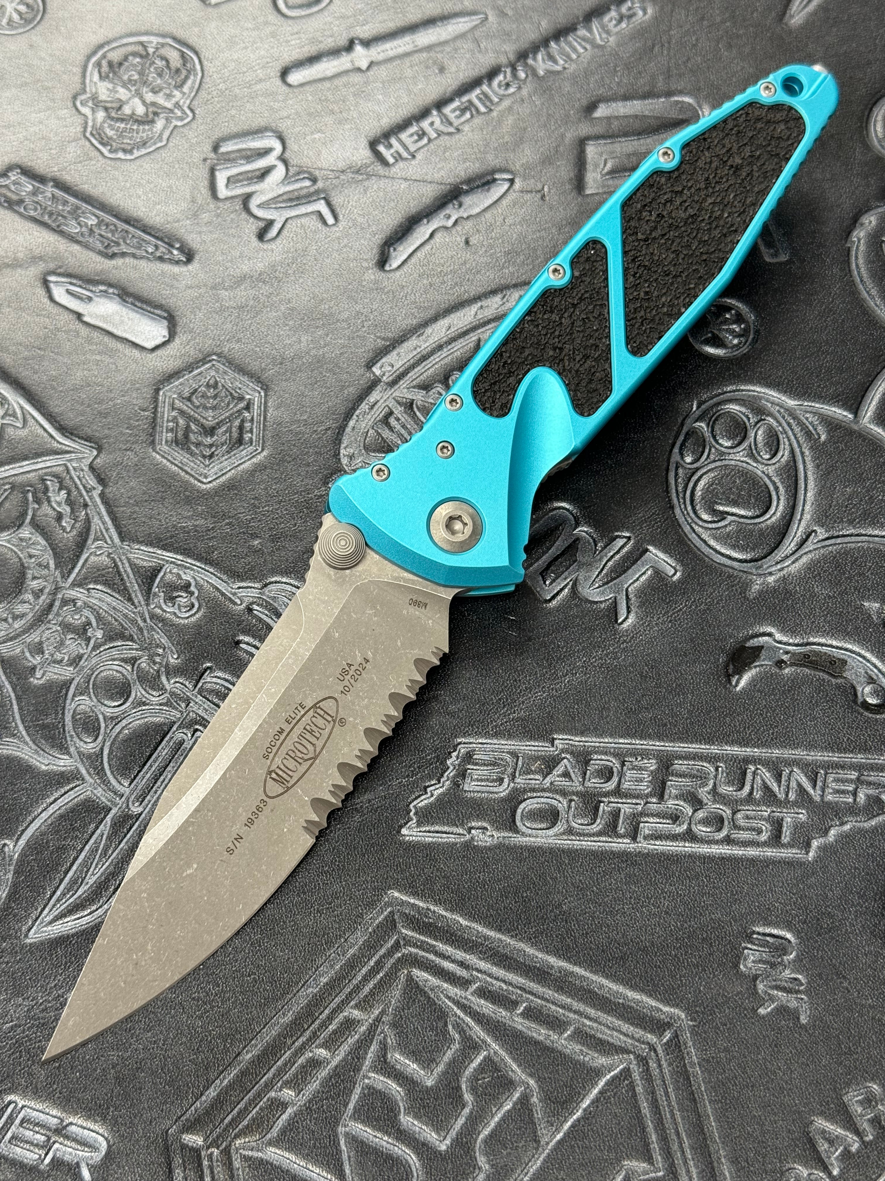 Microtech Socom Elite Turquoise Handles w/ Apocalyptic Single Edge Partial Serrated 160-11 APTQ