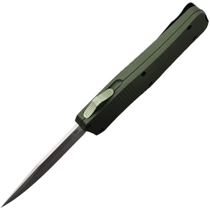 Mantis 815 AUTO OTF Knife 3.25" 440C Satin Drop Point Blade, OD Green Milled Aluminum Handles