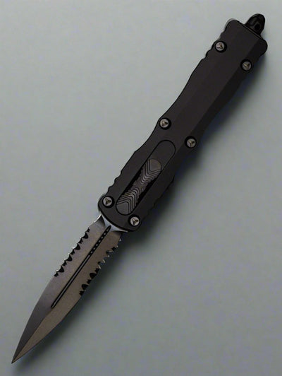 Microtech Dirac Delta Double Edge Partial Serrated DLC Shadow Signature Series 227-2DLCTSH
