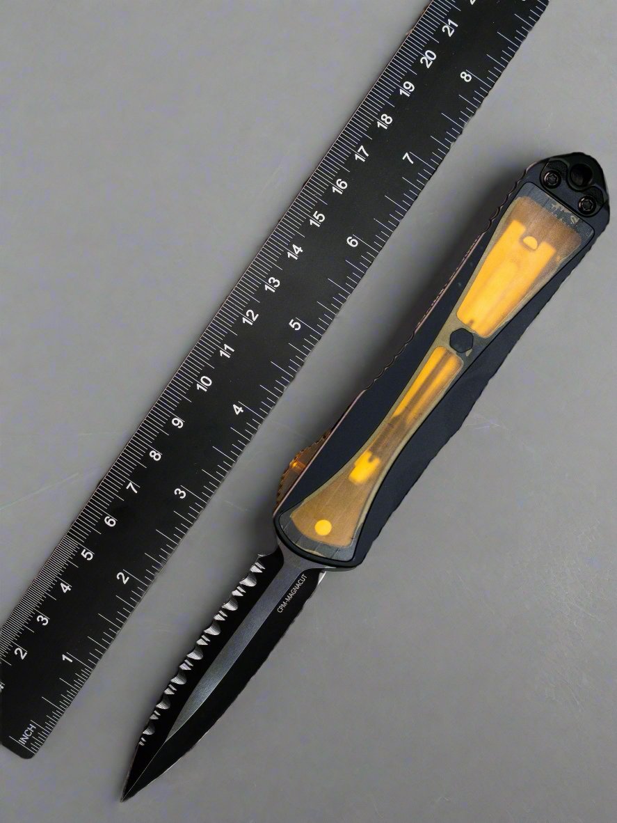 Heretic Knives Manticore E Ultem Inlay, DLC Double Edge Full Serrated, H028-6C-ULTEM *