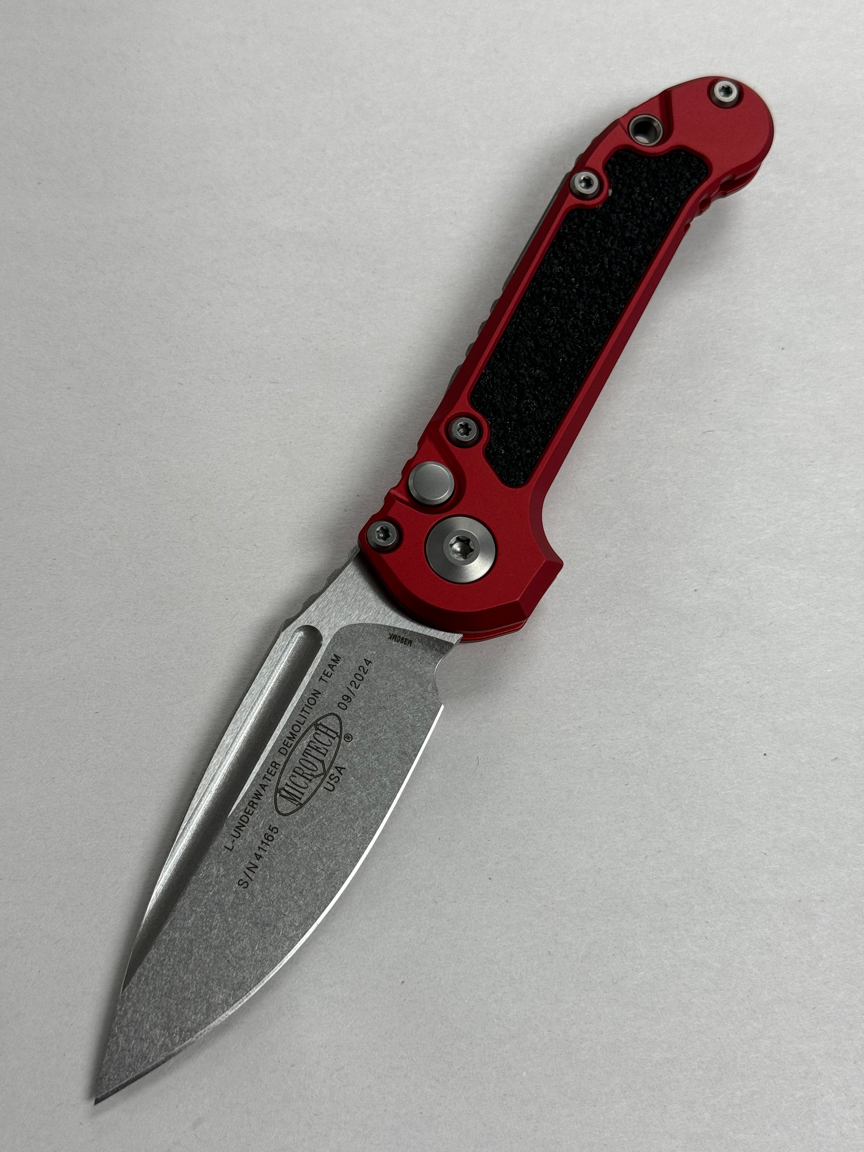Microtech Knives LUDT Gen III Stonewash Drop Point w/ Red Handle 1135-10 RD