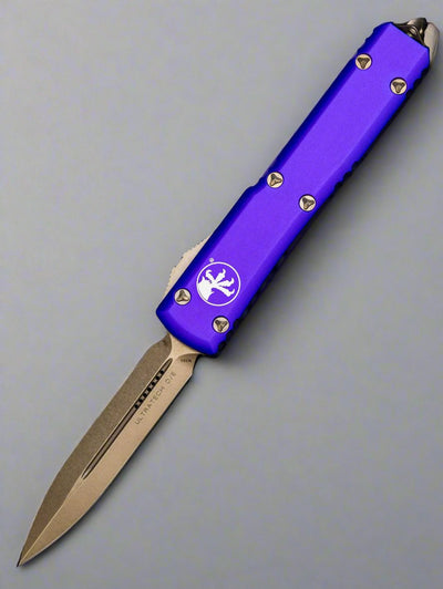 Microtech 122-13PU Ultratech AUTO OTF Knife 3.46" Bronze Double Edge Dagger Blade, Purple Aluminum Handles