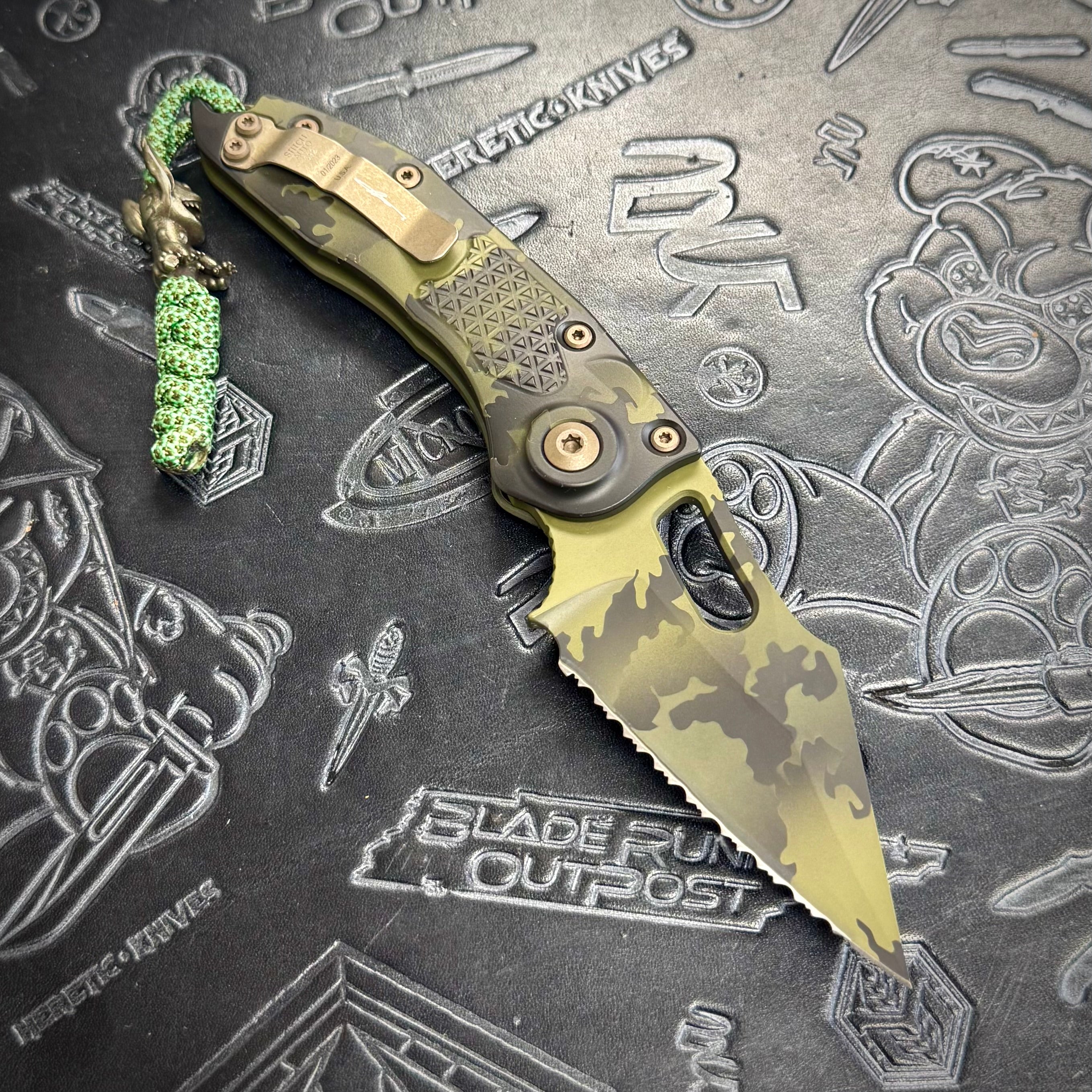 Microtech Stitch Auto - Olive Camo - Full Serrated - S/N: 092 - 169-3 OCS