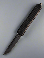 Microtech 123-1UT-DSH Ultratech Shadow Frag AUTO OTF 3.46" Black DLC Tanto Plain Blade, Black Aluminum Handle with Nickel Boron Internals
