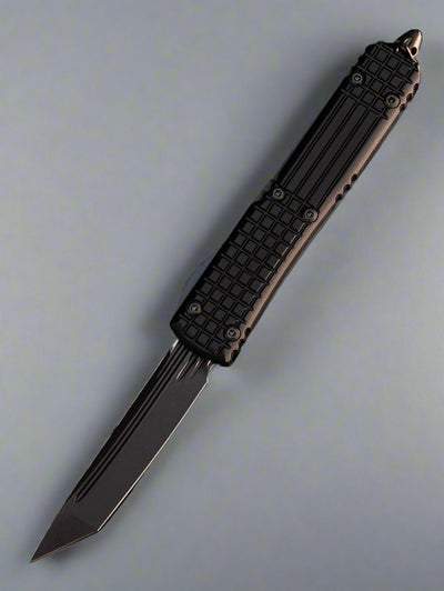 Microtech 123-1UT-DSH Ultratech Shadow Frag AUTO OTF 3.46" Black DLC Tanto Plain Blade, Black Aluminum Handle with Nickel Boron Internals