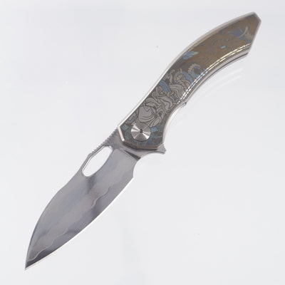 CH Knives Cupra - Laser Engraved Titanium - 7 Layer Elmax Core Damascus - SL