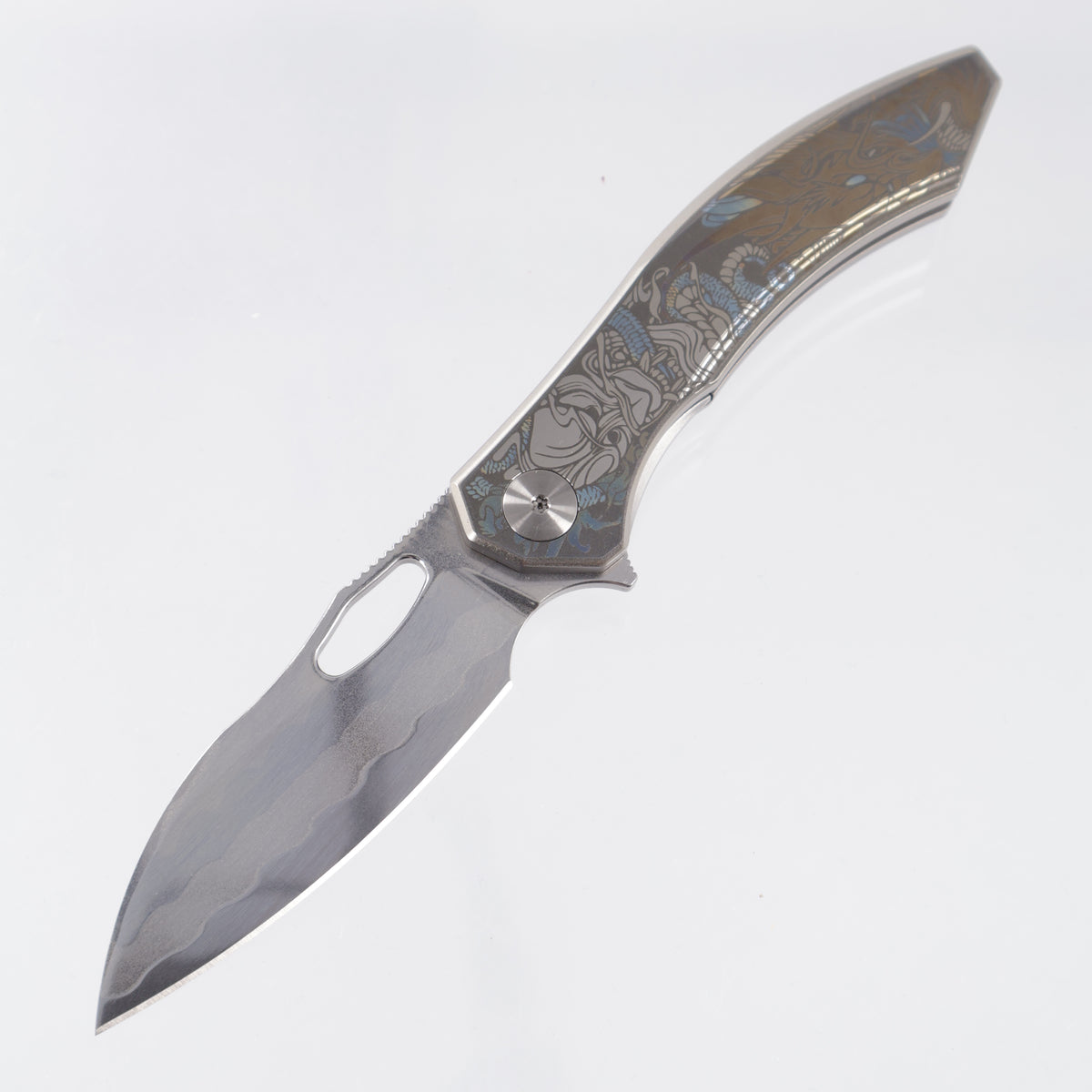 CH Knives Cupra - Laser Engraved Titanium - 7 Layer Elmax Core Damascus - SL