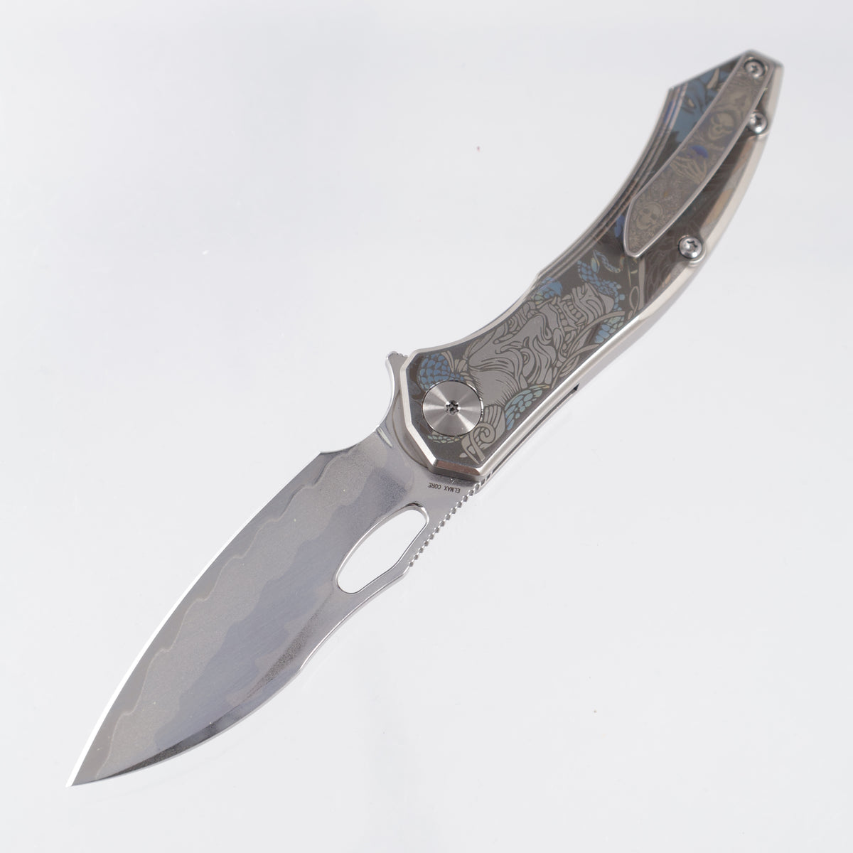 CH Knives Cupra - Laser Engraved Titanium - 7 Layer Elmax Core Damascus - SL