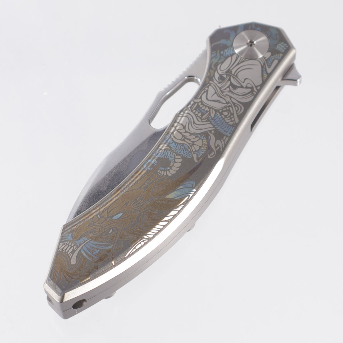 CH Knives Cupra - Laser Engraved Titanium - 7 Layer Elmax Core Damascus - SL