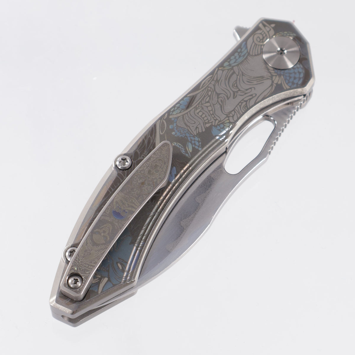 CH Knives Cupra - Laser Engraved Titanium - 7 Layer Elmax Core Damascus - SL