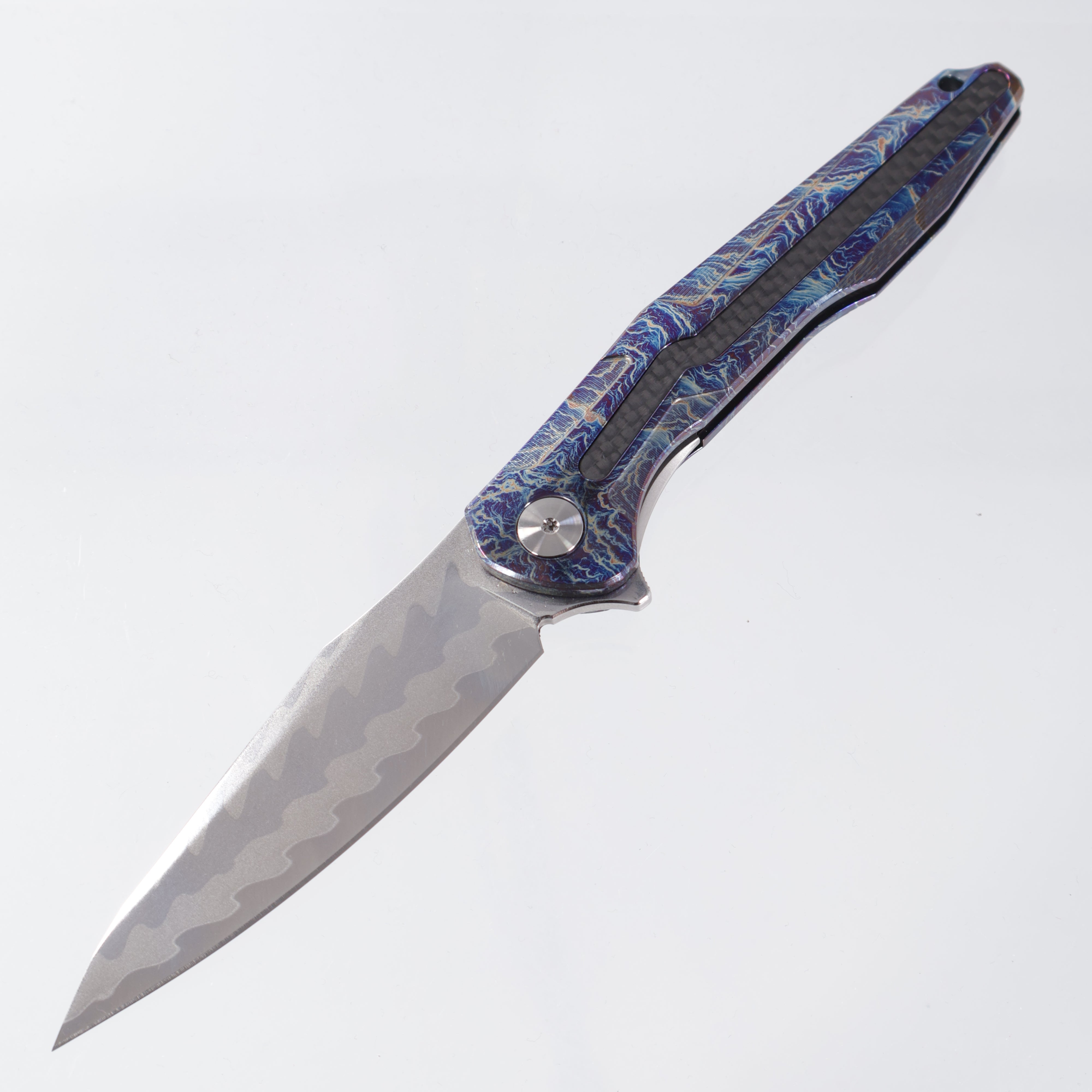 CH Knife Wartex - Lightning Titanium & Carbon Fiber - Elmax Core Damascus - Wartex-BL