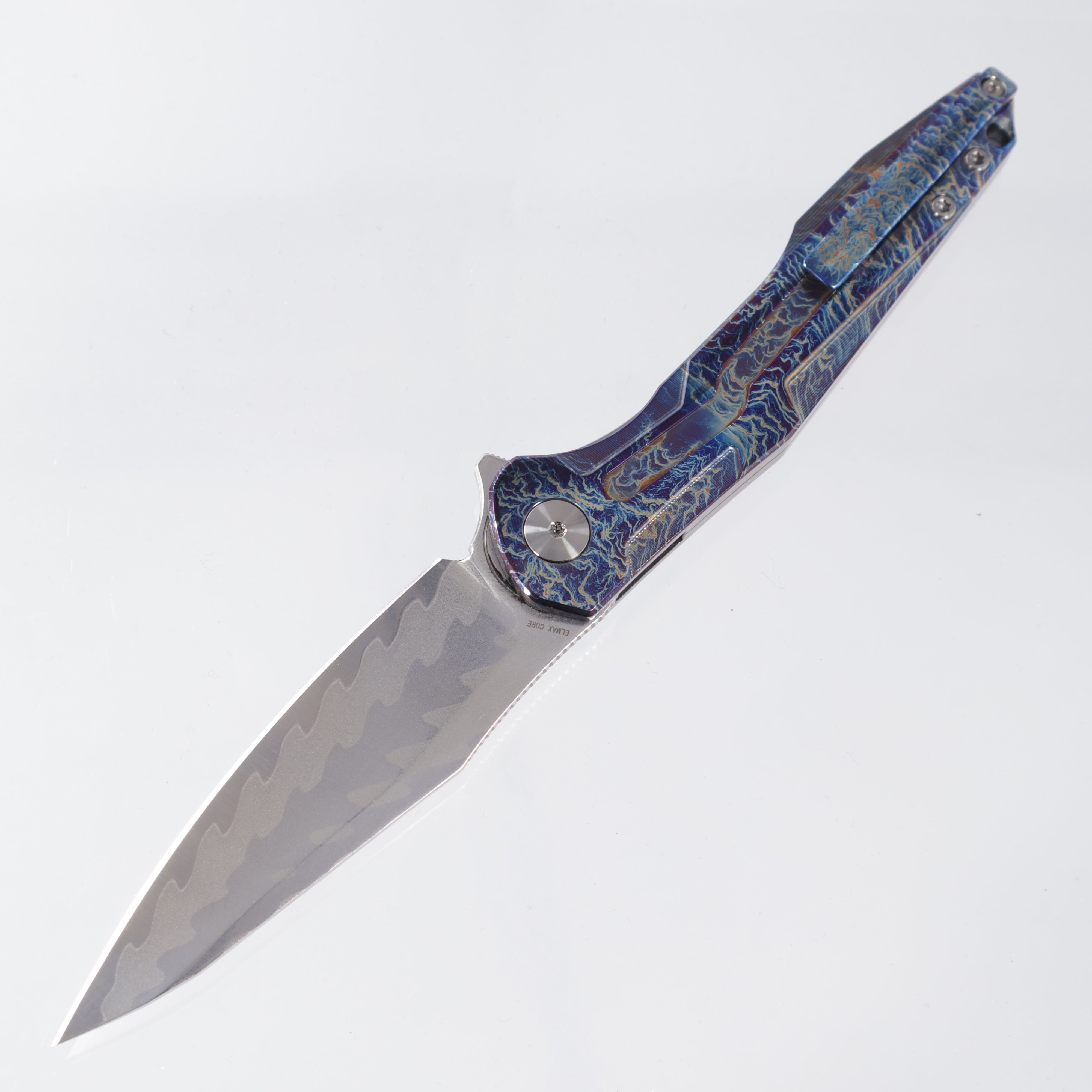 CH Knife Wartex - Lightning Titanium & Carbon Fiber - Elmax Core Damascus - Wartex-BL