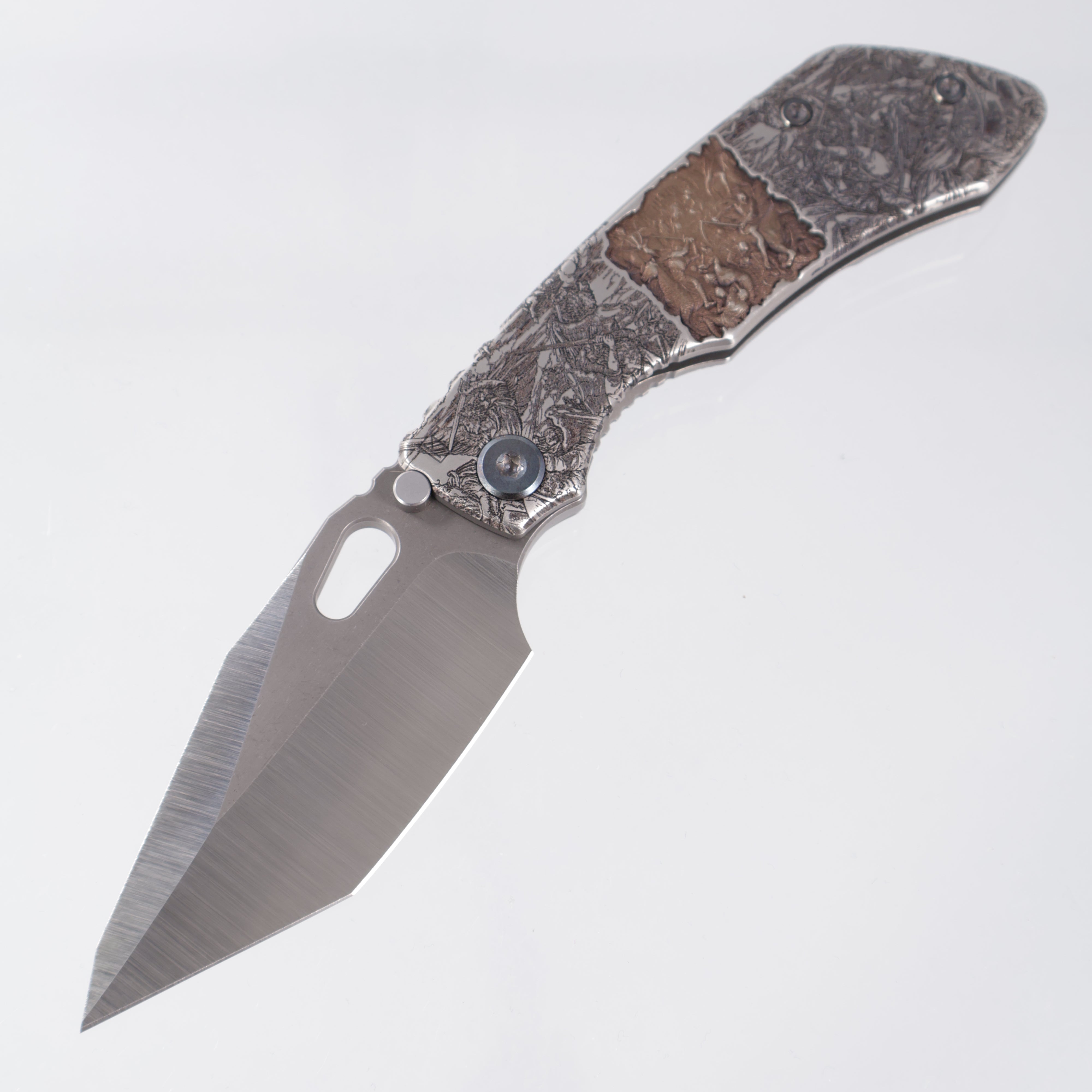 Custom Knife Factory Evo-T One Off - Custom Engraving & Lasering by Stanislav Bondarenko - Belt Satin S90V