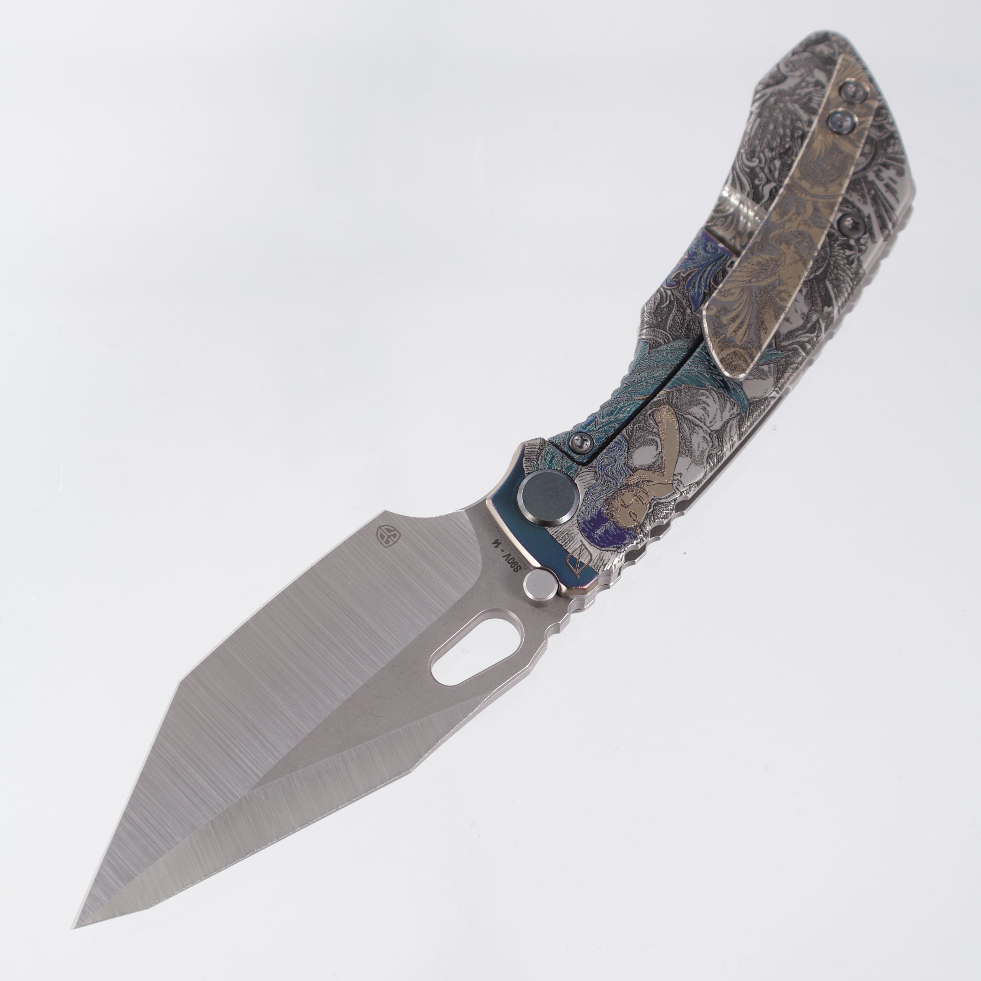 Custom Knife Factory Evo-T One Off - Custom Engraving & Lasering by Stanislav Bondarenko - Belt Satin S90V