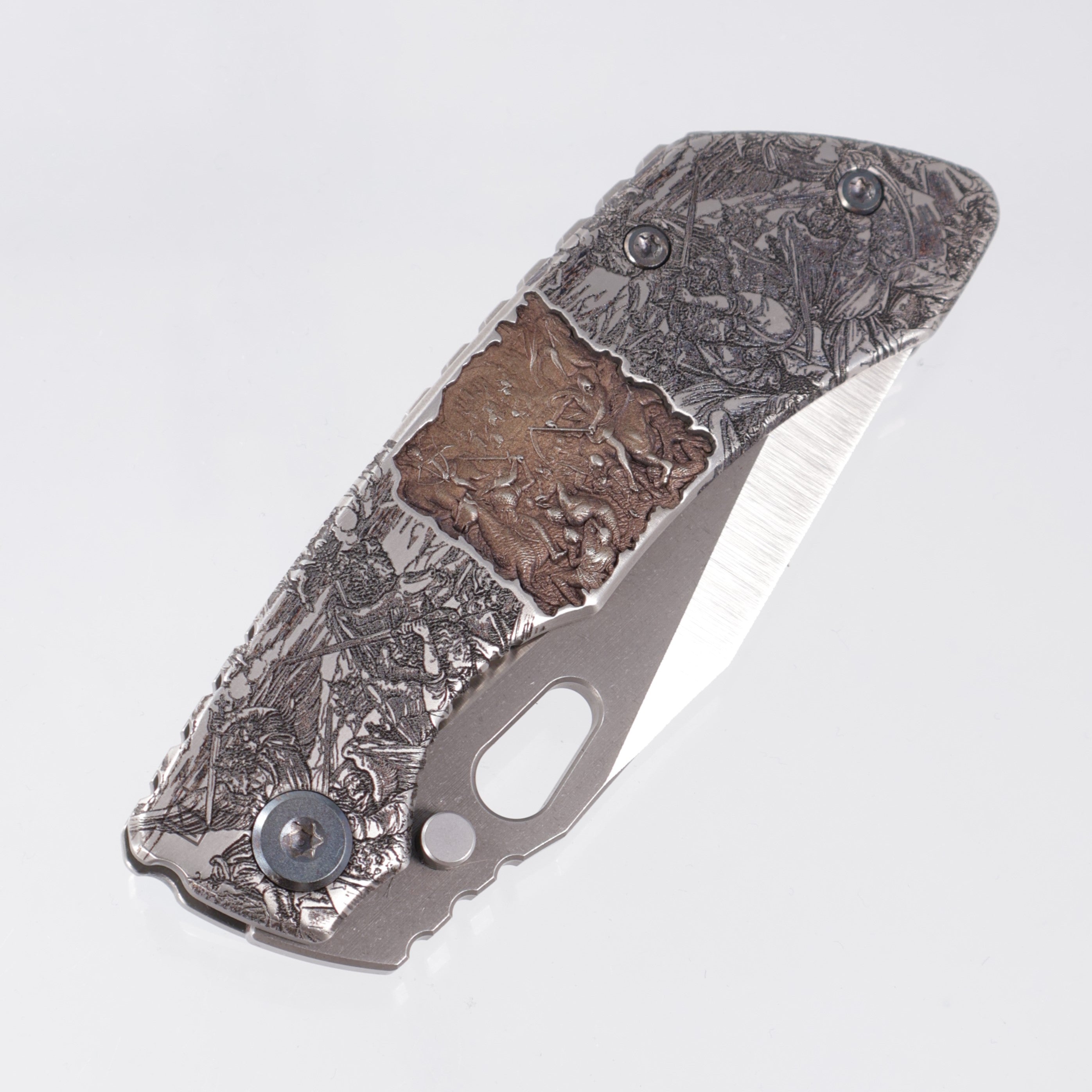 Custom Knife Factory Evo-T One Off - Custom Engraving & Lasering by Stanislav Bondarenko - Belt Satin S90V