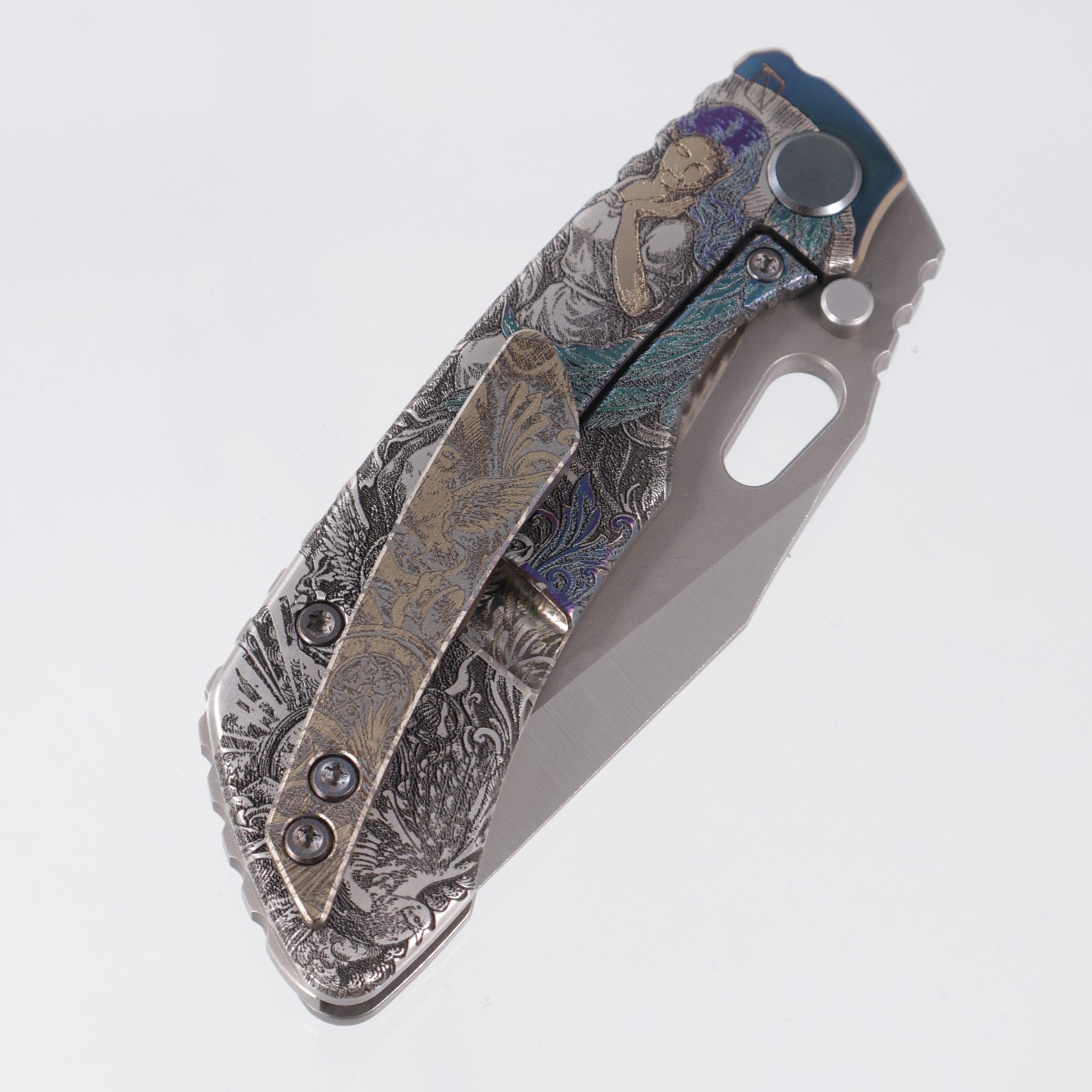 Custom Knife Factory Evo-T One Off - Custom Engraving & Lasering by Stanislav Bondarenko - Belt Satin S90V