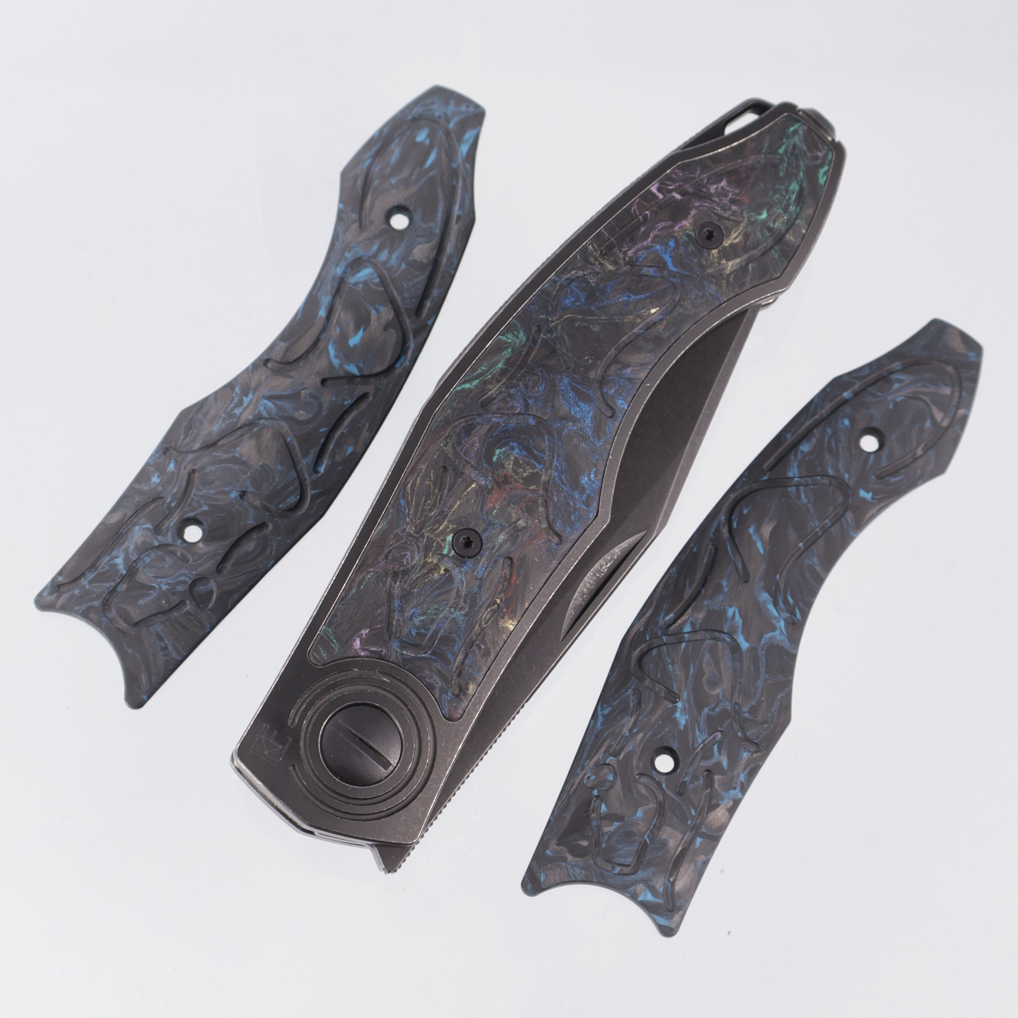 Custom Knife Factory Puma - Blackwash Titanium w/ Multi-Color Carbon Fiber - Blackwash M398