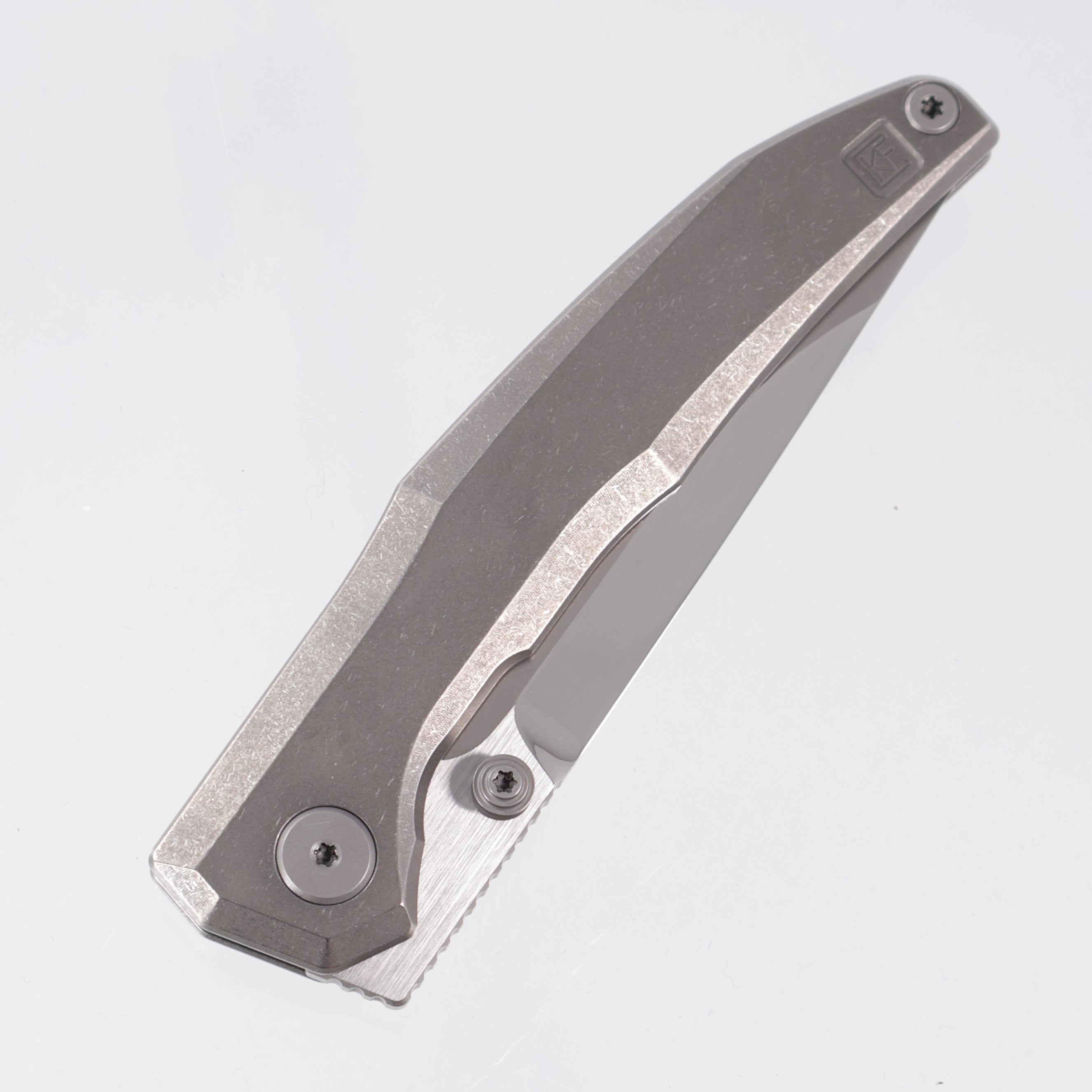 Custom Knife Factory TNT - Stonewash Titanium - CKF Wash w/ Satin Flats & Mirror Swedge M398