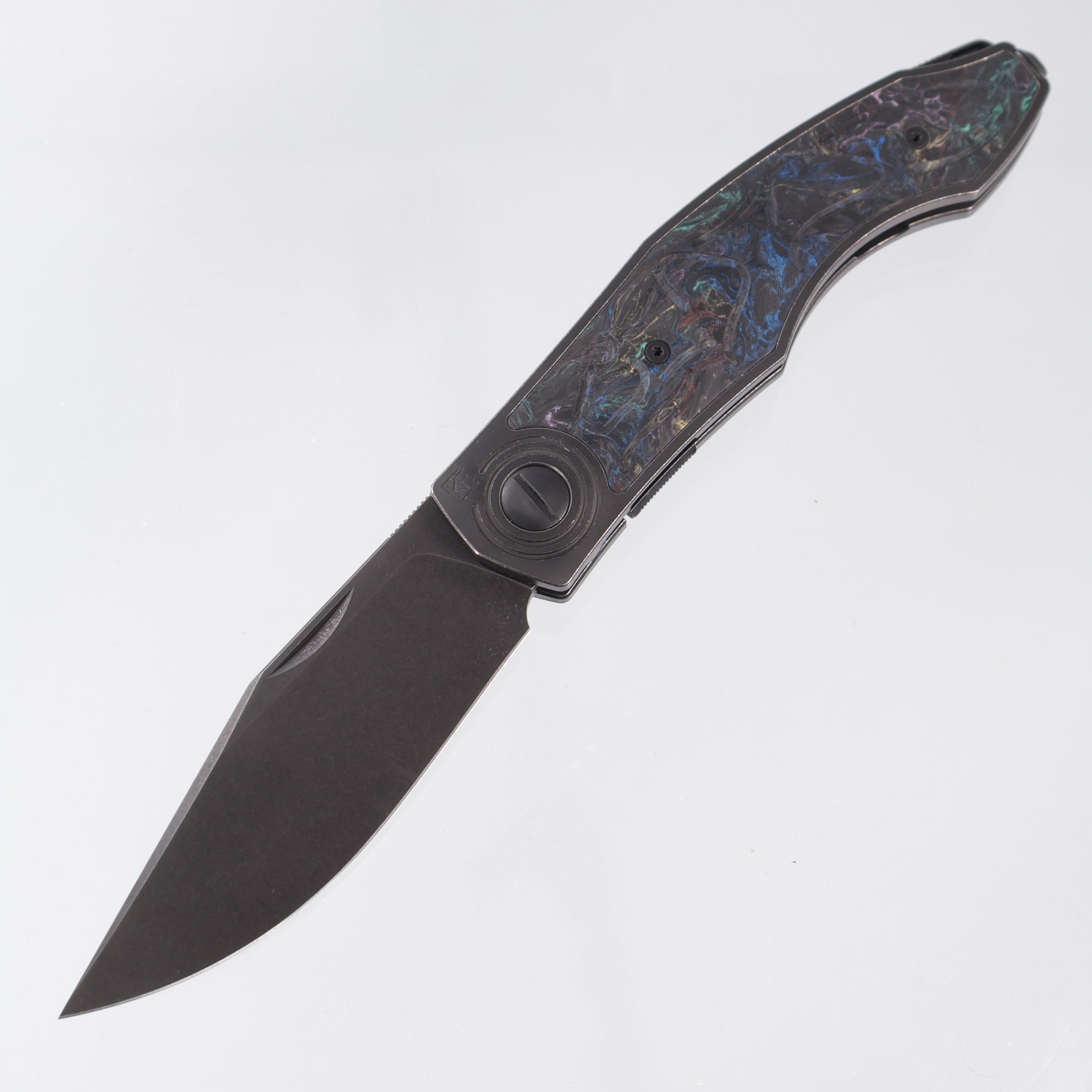 Custom Knife Factory Puma - Blackwash Titanium w/ Multi-Color Carbon Fiber - Blackwash M398
