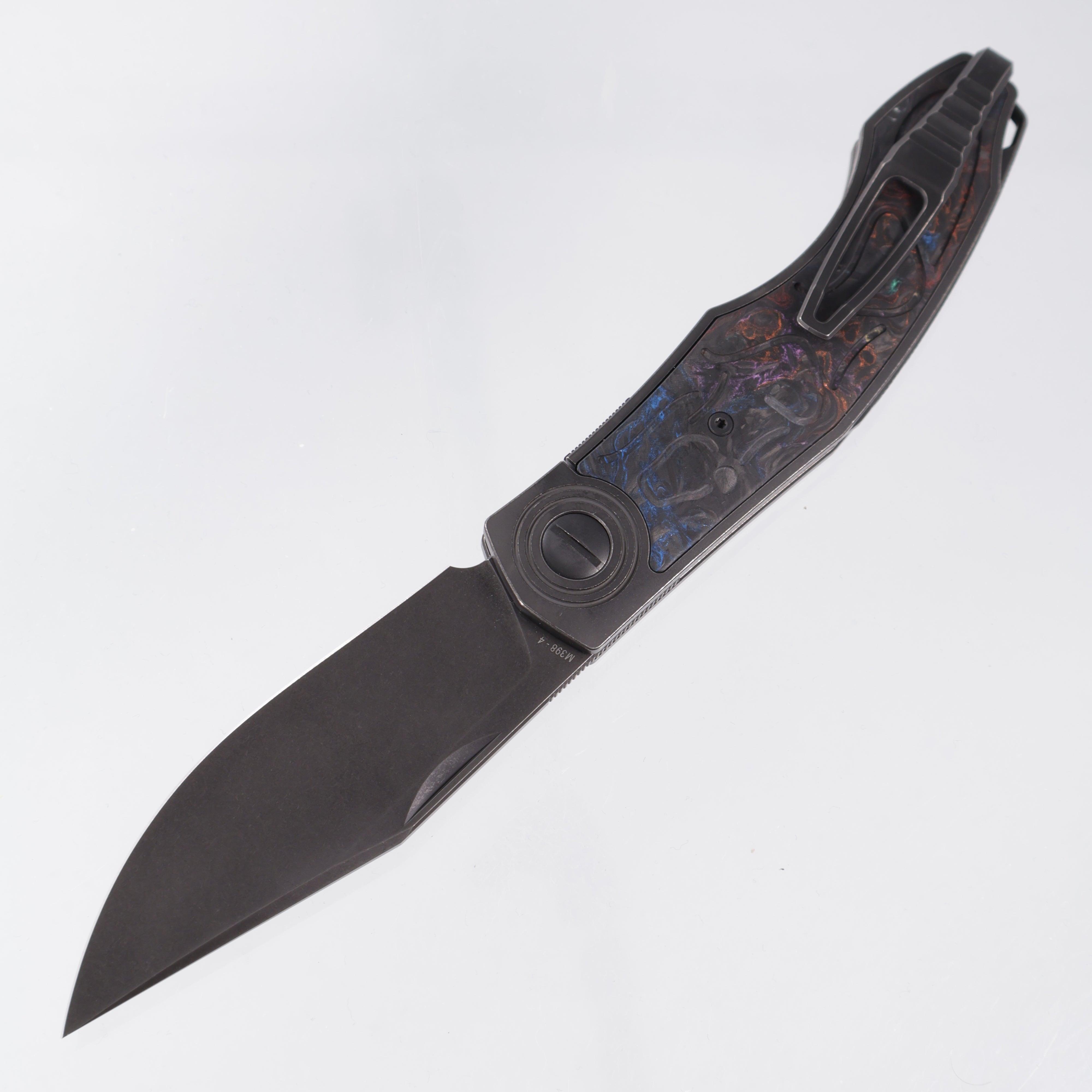 Custom Knife Factory Puma - Blackwash Titanium w/ Multi-Color Carbon Fiber - Blackwash M398