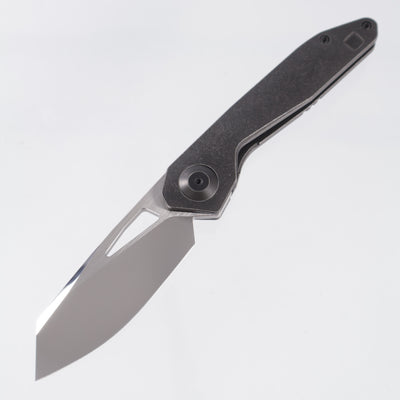 Custom Knife Factory x Keanison Knives Basset - Blackwash Titanium - CKF Wash M398 w/ Satin Flats & Mirror Polish Swedge