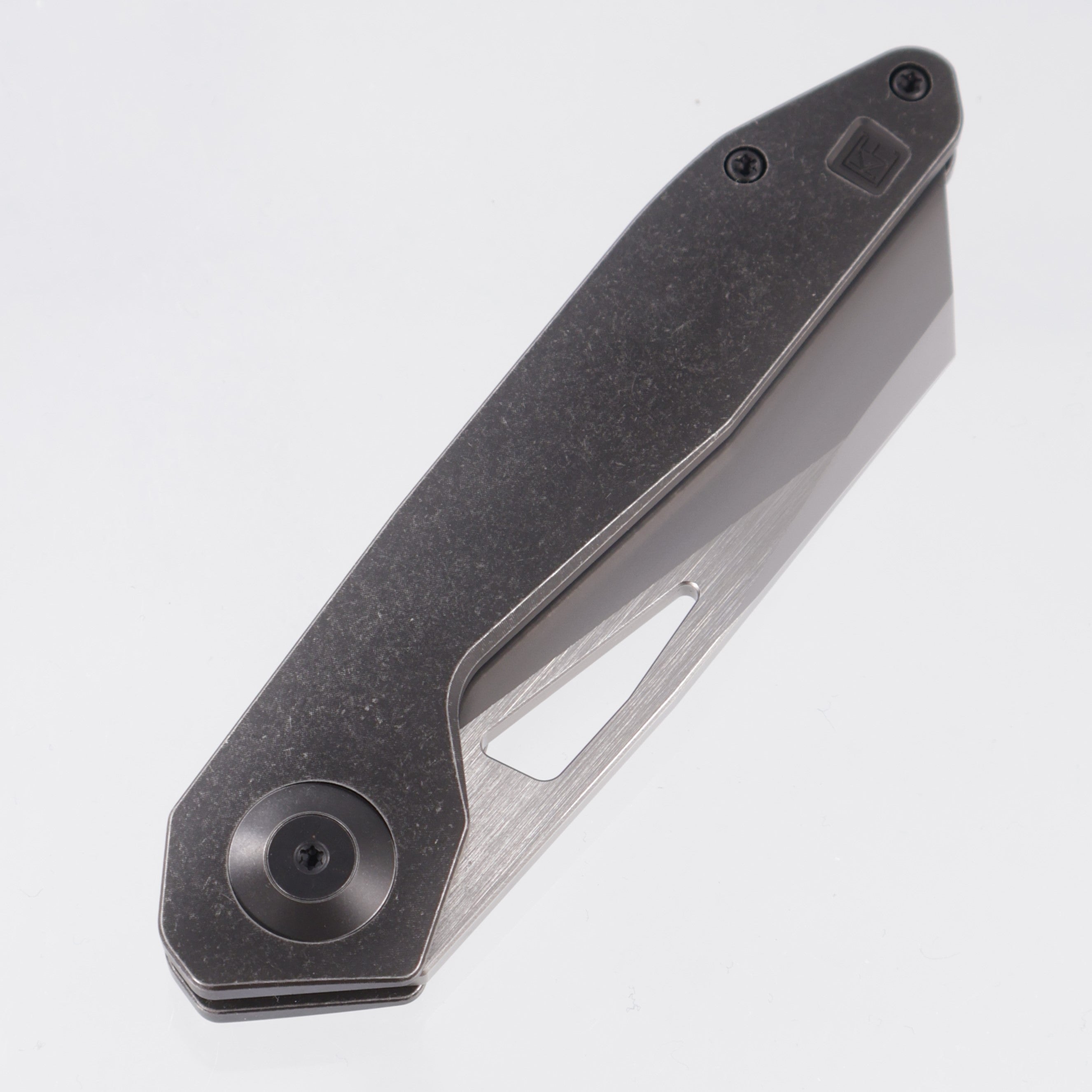 Custom Knife Factory x Keanison Knives Basset - Blackwash Titanium - CKF Wash M398 w/ Satin Flats & Mirror Polish Swedge