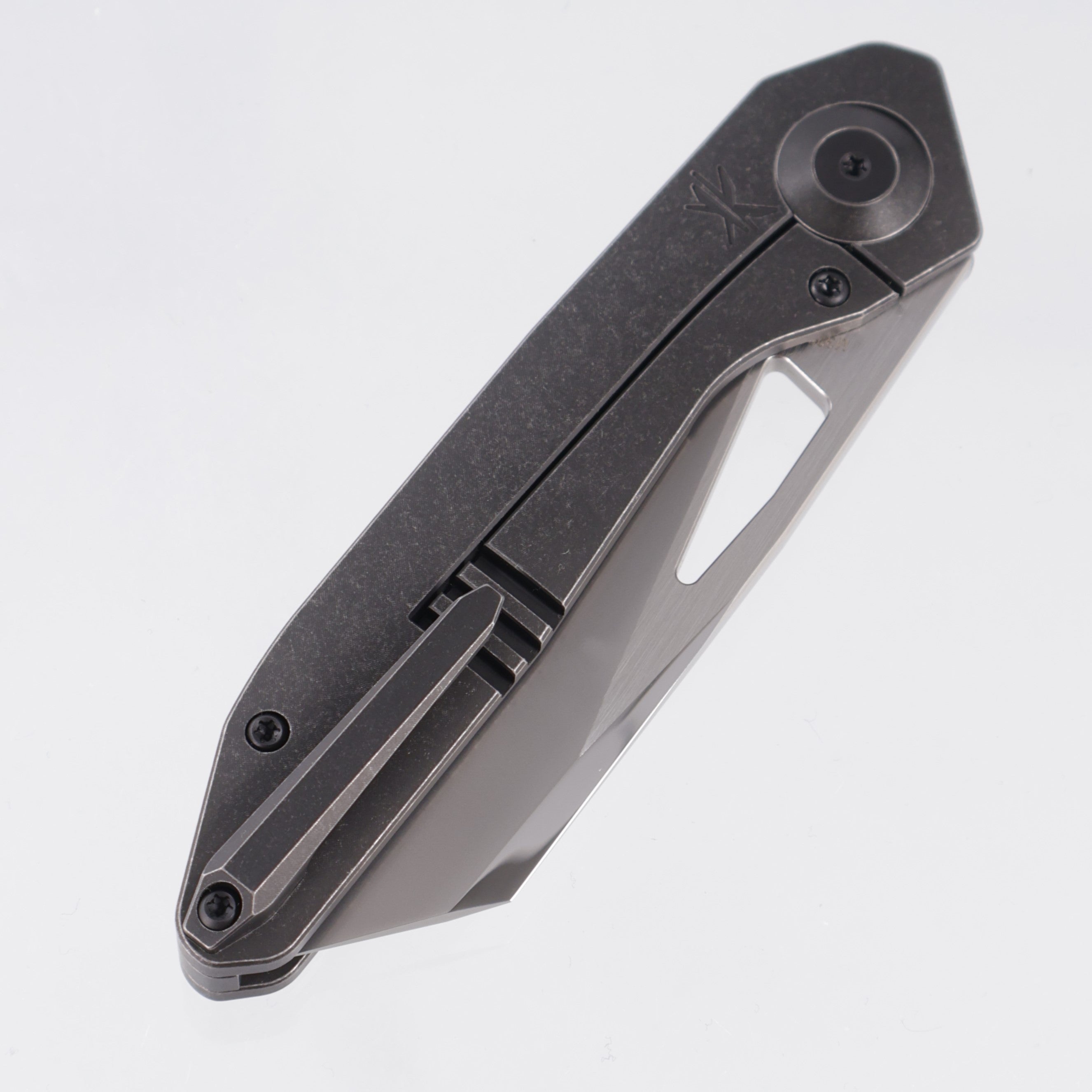Custom Knife Factory x Keanison Knives Basset - Blackwash Titanium - CKF Wash M398 w/ Satin Flats & Mirror Polish Swedge