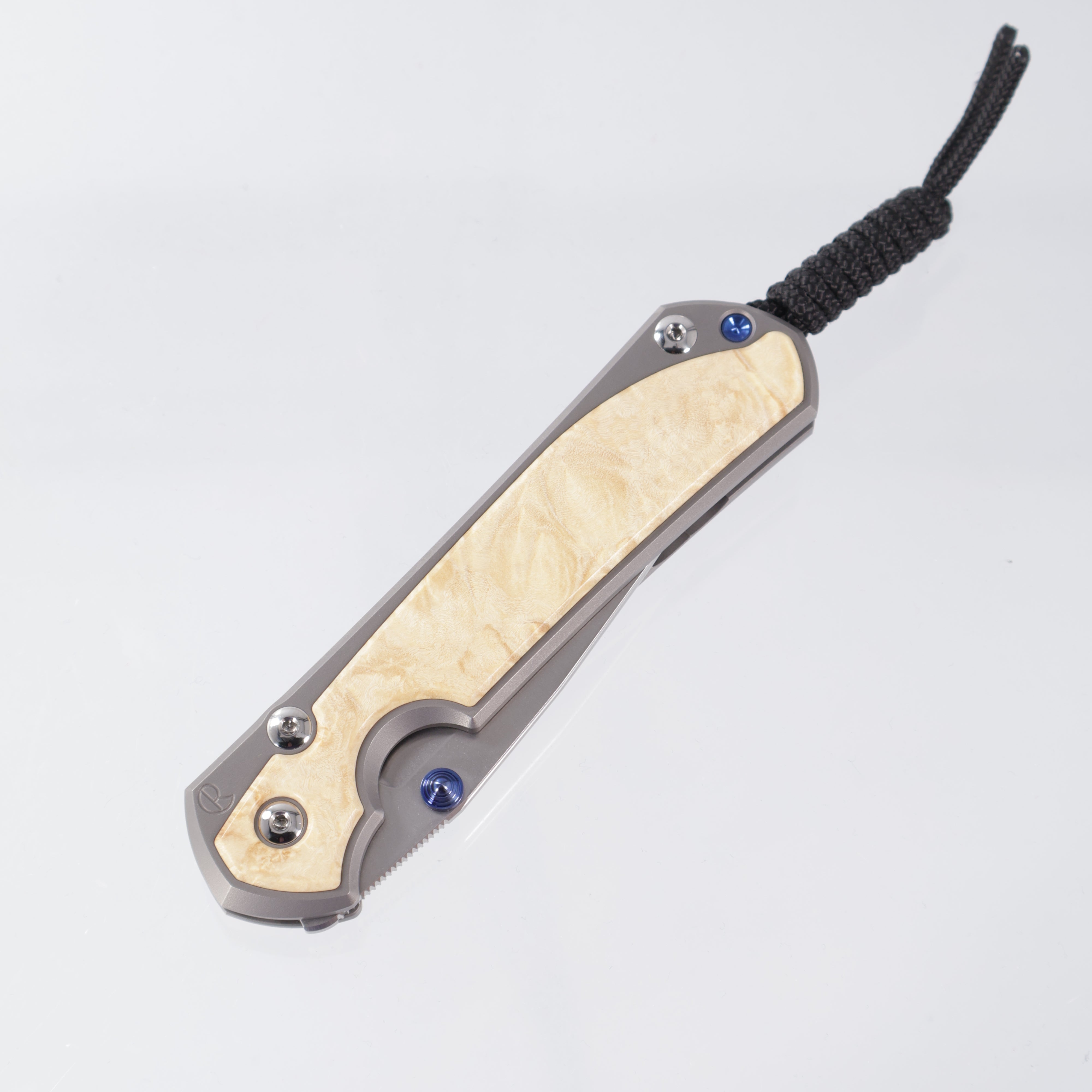 Chris Reeve CRK Large Sebenza 31 Inlay - Box Elder Inlay & Titanium w/ Blue Hardware - Magnacut - L31-1108-004