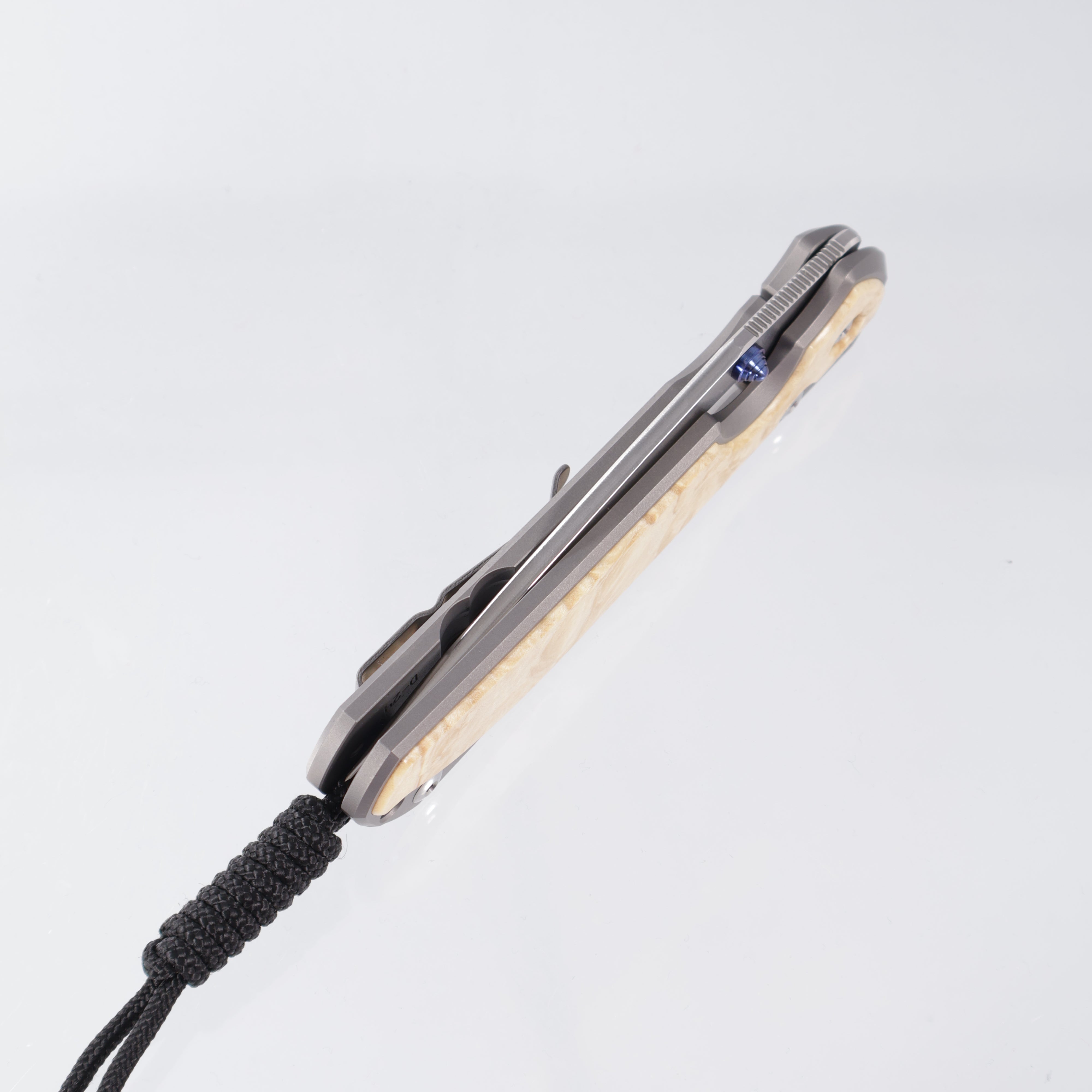 Chris Reeve CRK Large Sebenza 31 Inlay - Box Elder Inlay & Titanium w/ Blue Hardware - Magnacut - L31-1108-004