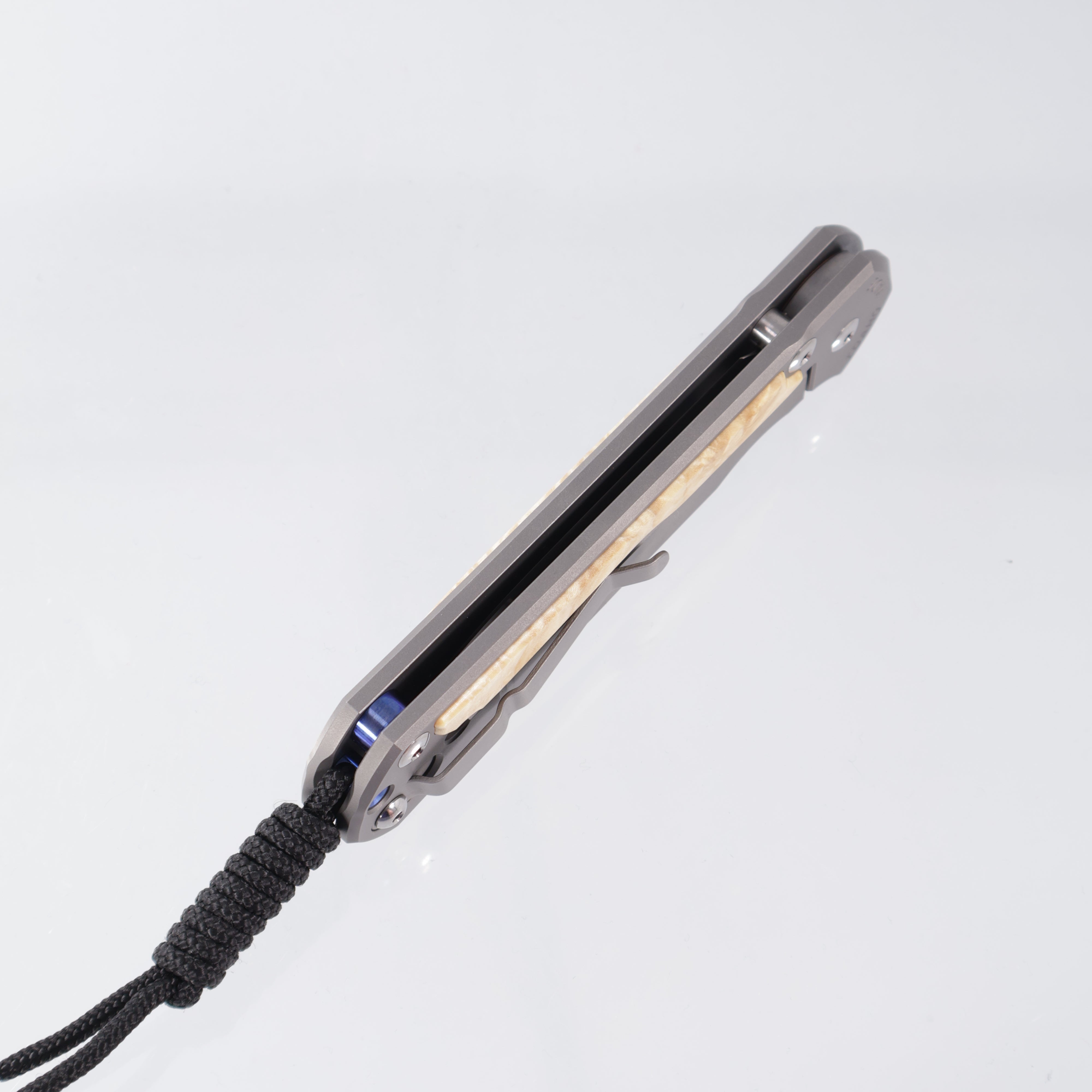 Chris Reeve CRK Large Sebenza 31 Inlay - Box Elder Inlay & Titanium w/ Blue Hardware - Magnacut - L31-1108-004