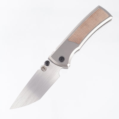 Chaves Redencion Street Integral 50 Series "El Chicano" Tanto  - Orange Peel Titanium w/ Natural Micarta Inlays & Black Ti Accents - Chisel Grind Hand Satin M390