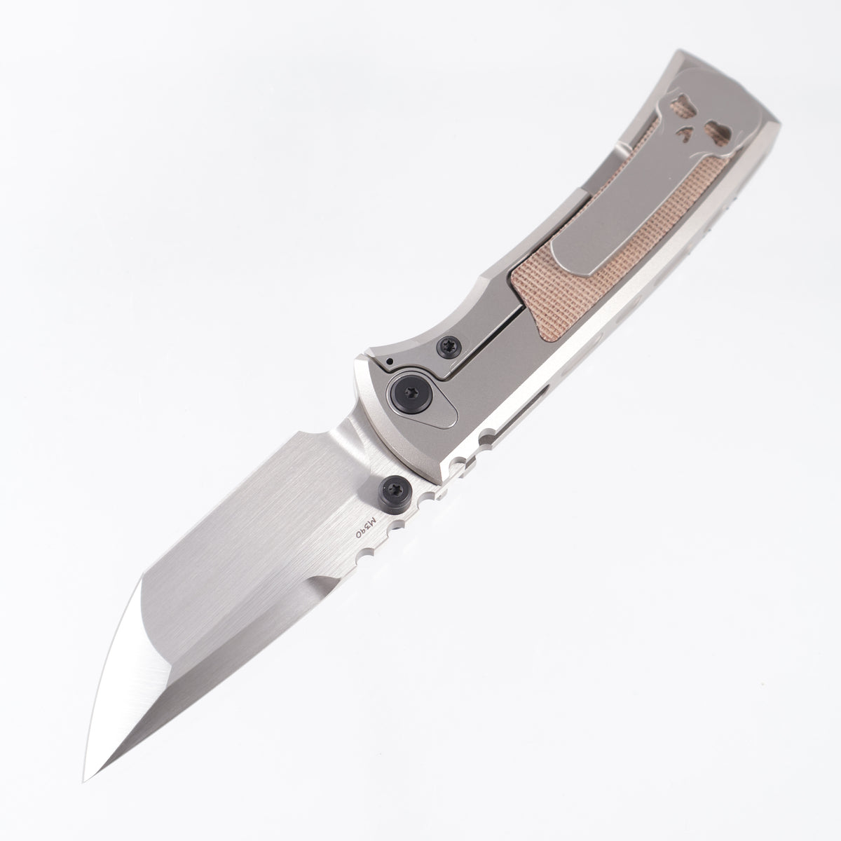 Chaves Redencion Street Integral 50 Series "El Chicano" Tanto  - Orange Peel Titanium w/ Natural Micarta Inlays & Black Ti Accents - Chisel Grind Hand Satin M390