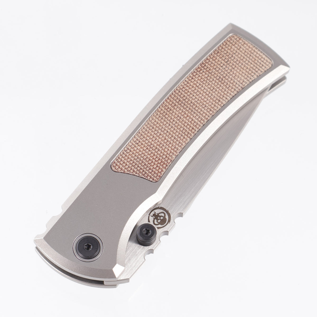 Chaves Redencion Street Integral 50 Series "El Chicano" Tanto  - Orange Peel Titanium w/ Natural Micarta Inlays & Black Ti Accents - Chisel Grind Hand Satin M390