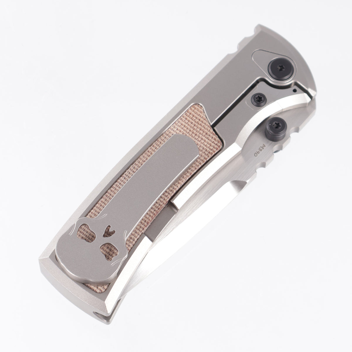 Chaves Redencion Street Integral 50 Series "El Chicano" Tanto  - Orange Peel Titanium w/ Natural Micarta Inlays & Black Ti Accents - Chisel Grind Hand Satin M390