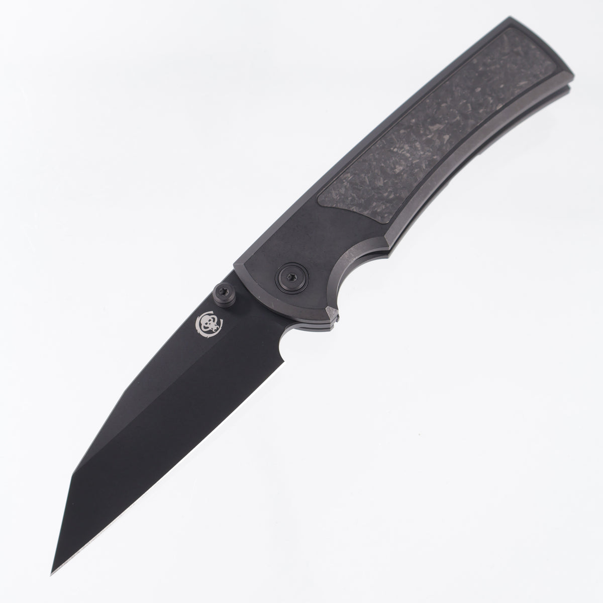 Chaves Sangre 229 Integral 50 Series "YKWII" - Tumbled Black PVD Titanium w/ Shredded Carbon Fiber Inlays & Gold Ti Clip - Tumbled Black PVD M390
