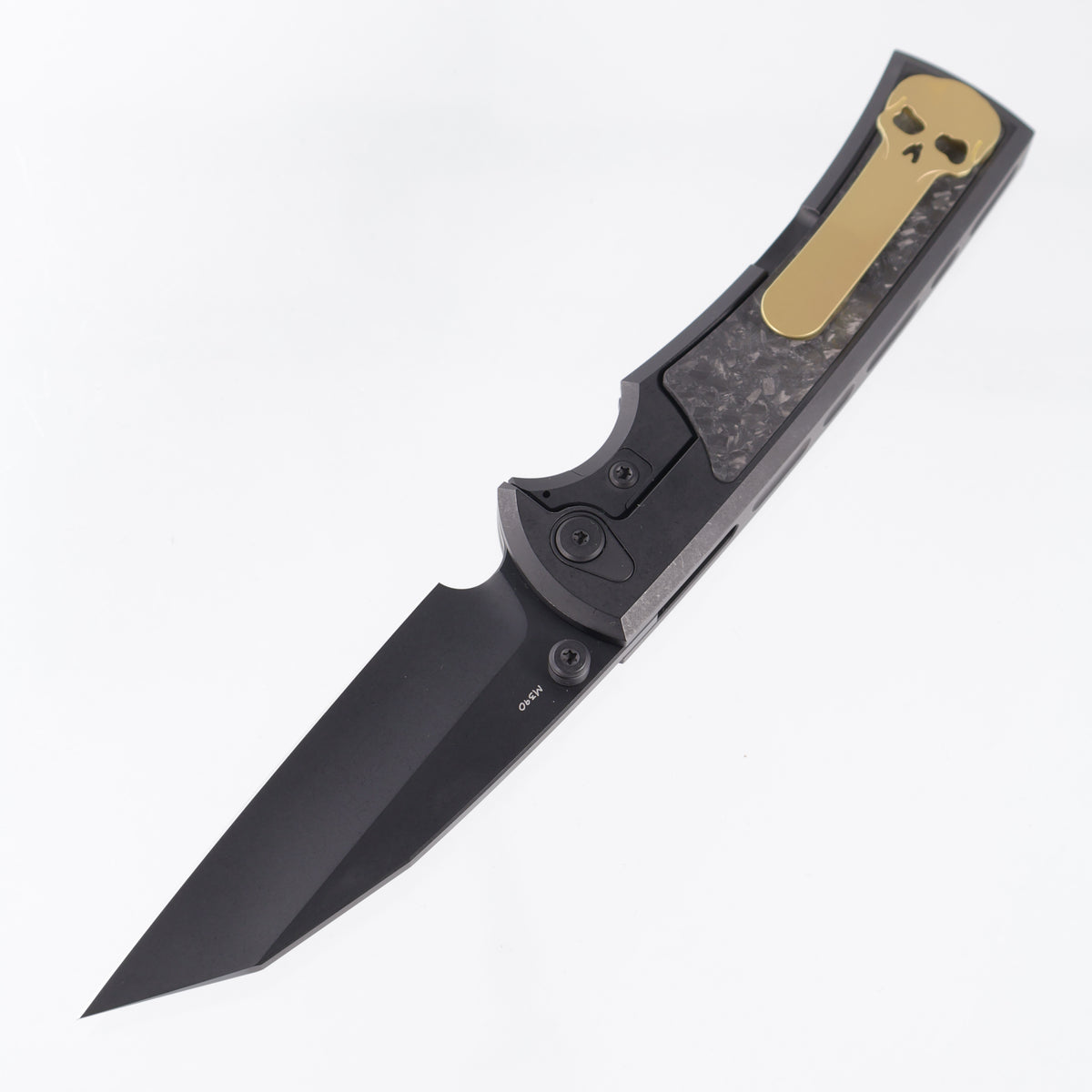 Chaves Sangre 229 Integral 50 Series "YKWII" - Tumbled Black PVD Titanium w/ Shredded Carbon Fiber Inlays & Gold Ti Clip - Tumbled Black PVD M390