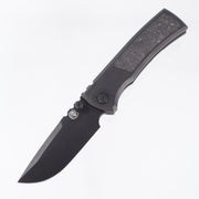 Chaves Redencion Street Integral 50 Series "YKWII" Drop Point  - Tumbled Black PVD Titanium w/ Shredded Carbon Fiber Inlays & Gold Ti Clip - Tumbled Black PVD M390