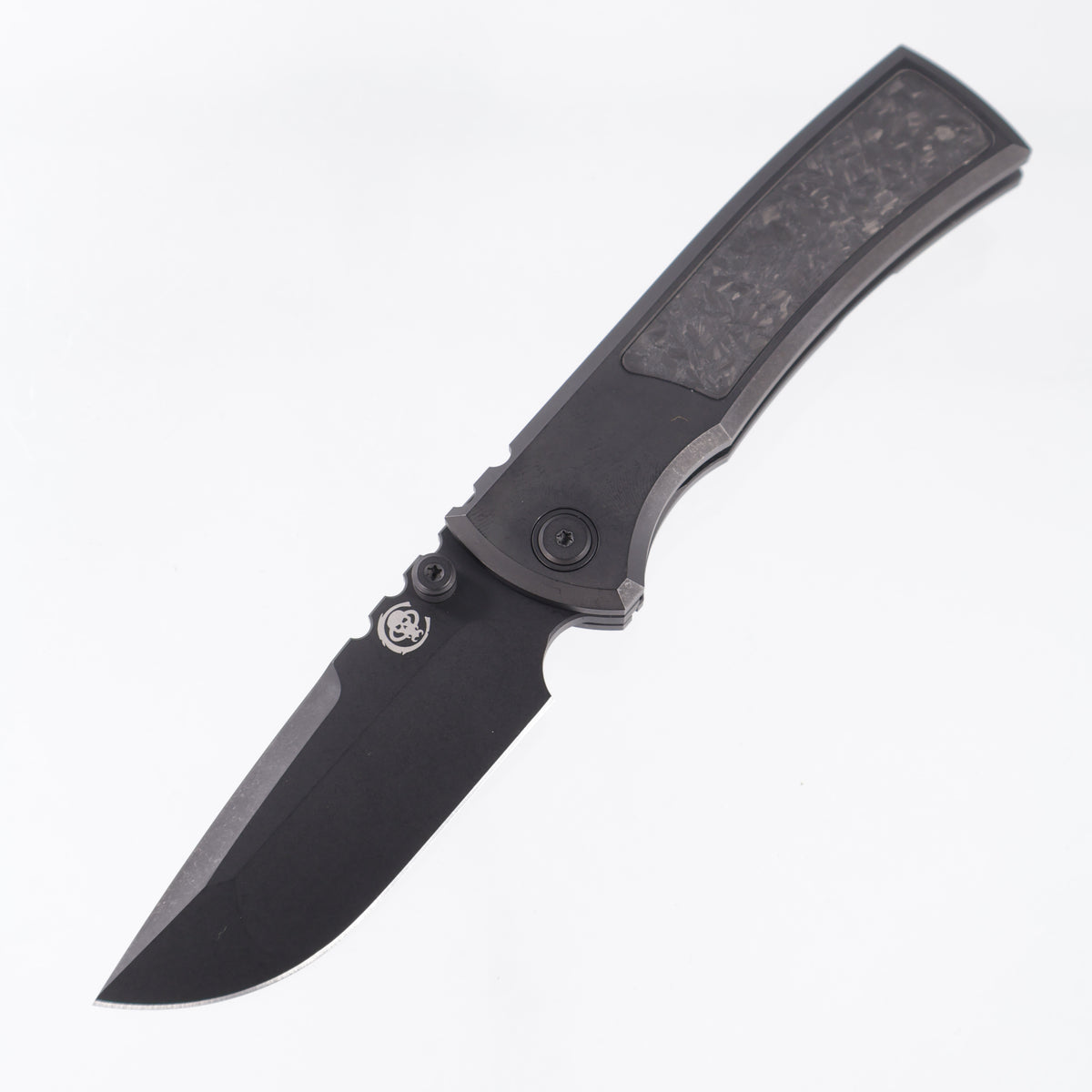 Chaves Redencion Street Integral 50 Series "YKWII" Drop Point  - Tumbled Black PVD Titanium w/ Shredded Carbon Fiber Inlays & Gold Ti Clip - Tumbled Black PVD M390
