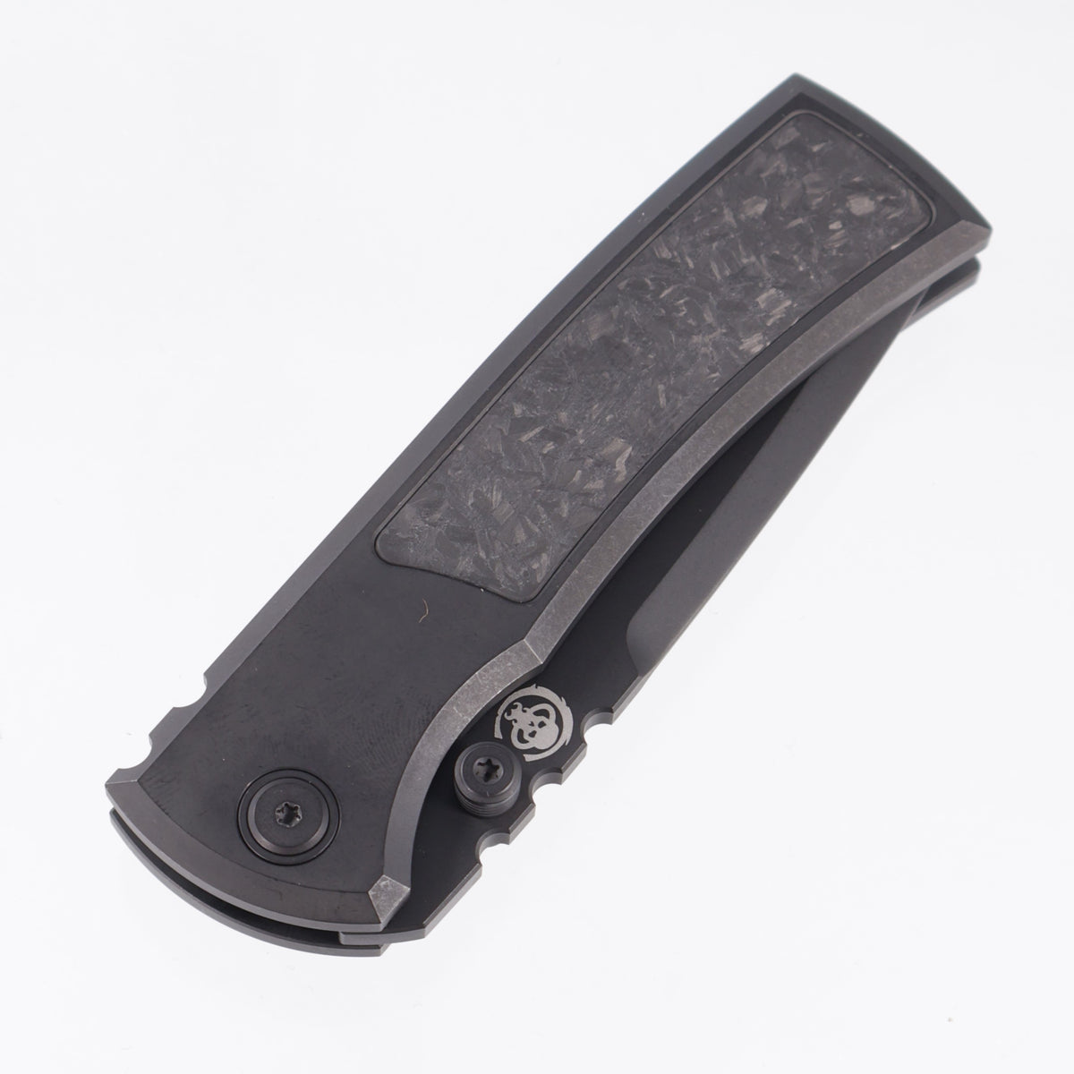 Chaves Redencion Street Integral 50 Series "YKWII" Drop Point  - Tumbled Black PVD Titanium w/ Shredded Carbon Fiber Inlays & Gold Ti Clip - Tumbled Black PVD M390