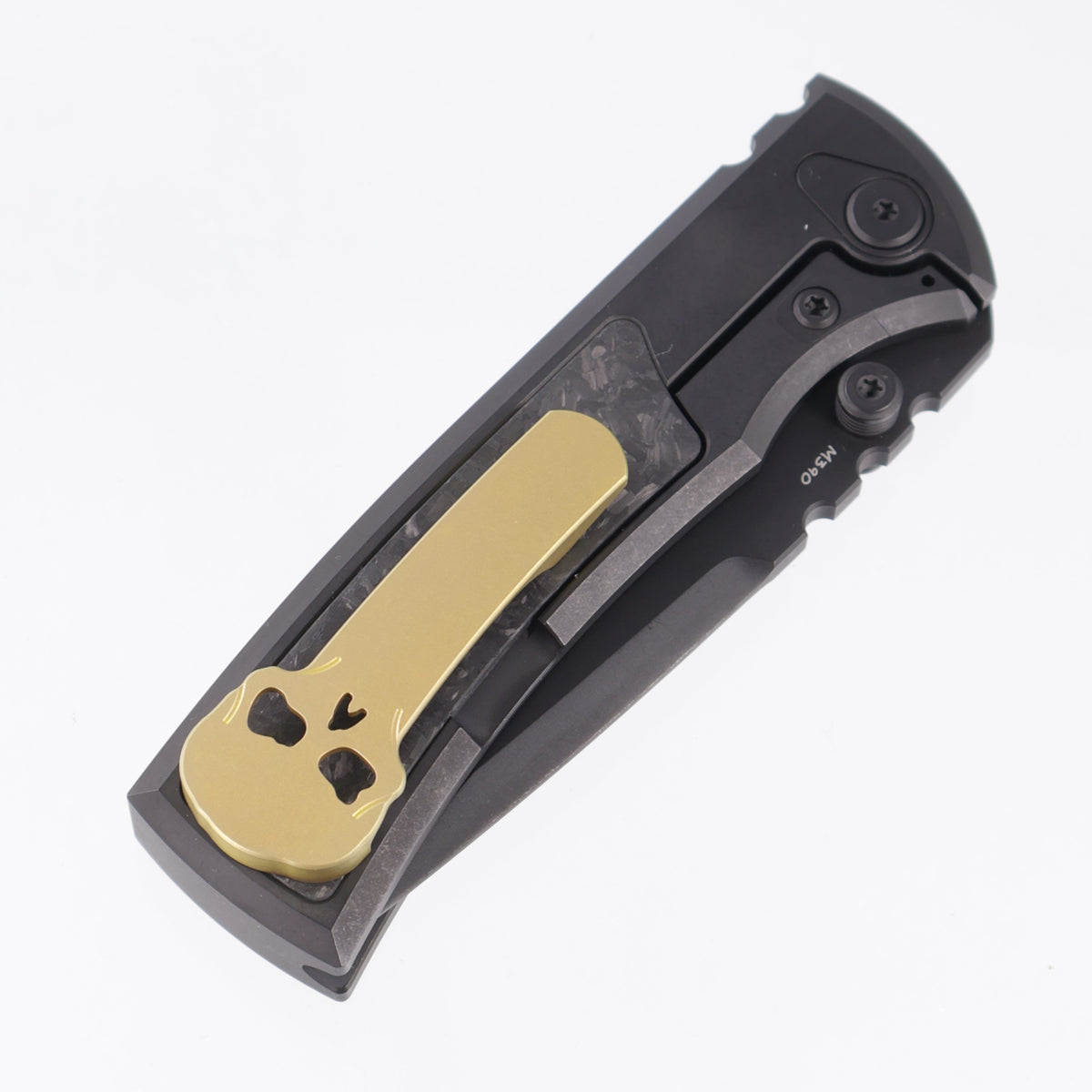 Chaves Redencion Street Integral 50 Series "YKWII" Drop Point  - Tumbled Black PVD Titanium w/ Shredded Carbon Fiber Inlays & Gold Ti Clip - Tumbled Black PVD M390