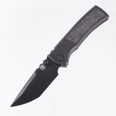 Chaves Redencion Street Integral 50 Series "YKWII" Tanto  - Tumbled Black PVD Titanium w/ Shredded Carbon Fiber Inlays & Gold Ti Clip - Tumbled Black PVD M390