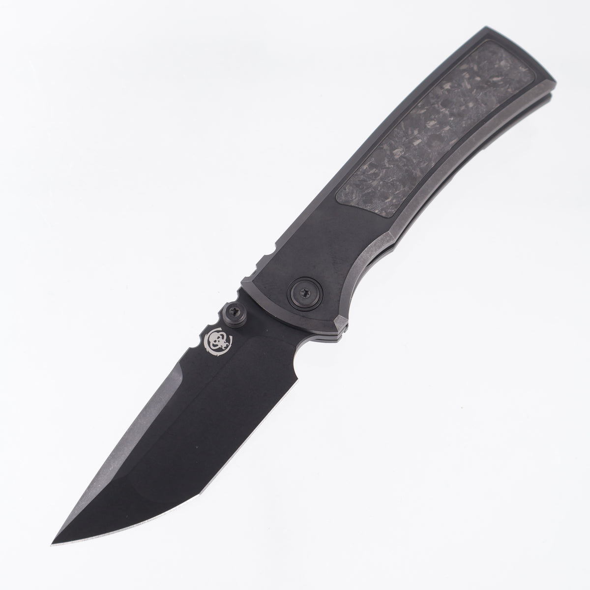 Chaves Redencion Street Integral 50 Series "YKWII" Tanto  - Tumbled Black PVD Titanium w/ Shredded Carbon Fiber Inlays & Gold Ti Clip - Tumbled Black PVD M390