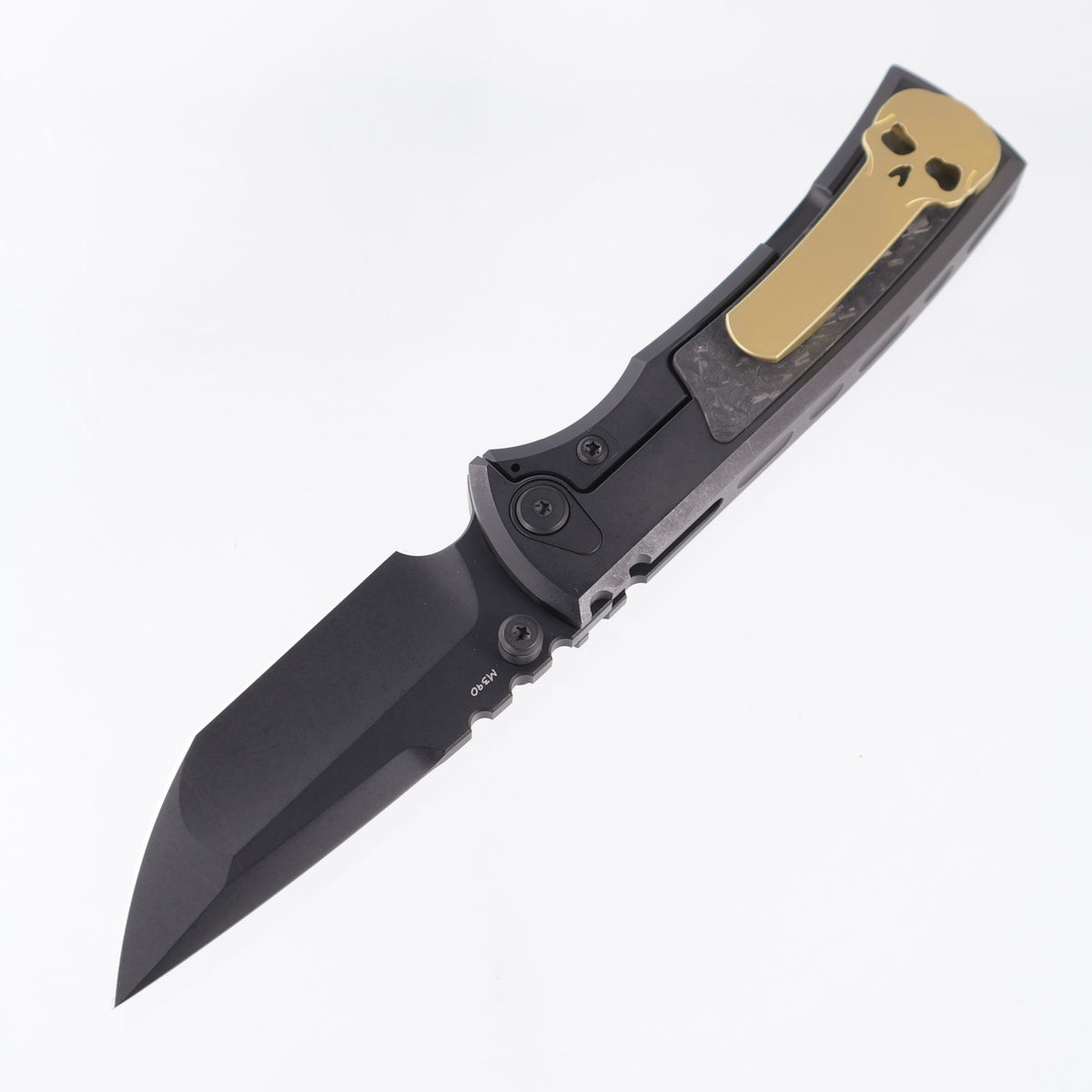 Chaves Redencion Street Integral 50 Series "YKWII" Tanto  - Tumbled Black PVD Titanium w/ Shredded Carbon Fiber Inlays & Gold Ti Clip - Tumbled Black PVD M390